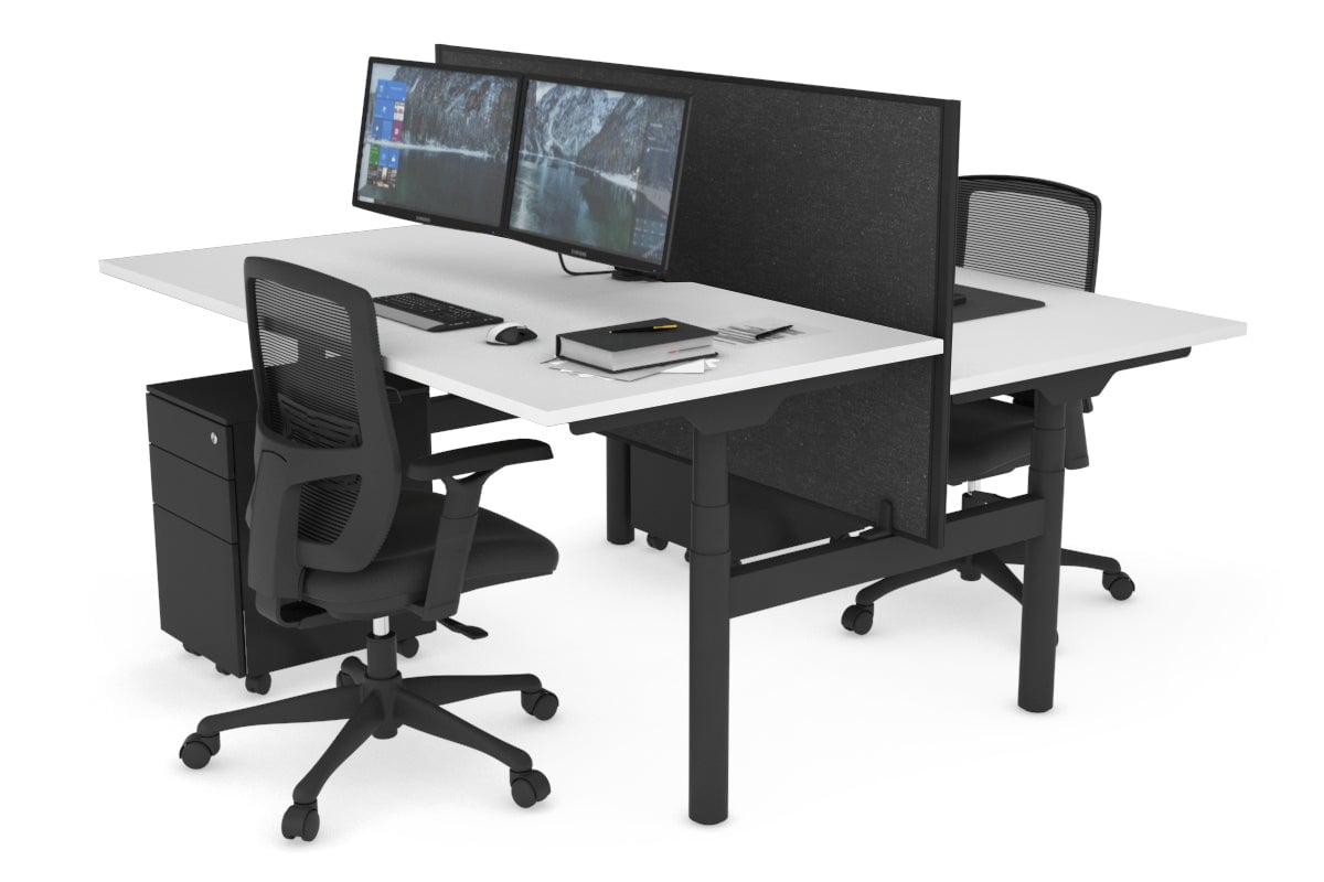 Flexi Premium Height Adjustable 2 Person H Bench Workstation - Black Frame [1600L x 800W with Cable Management] - Ideal for Office, Home Workspace & Collaborative Work Environments