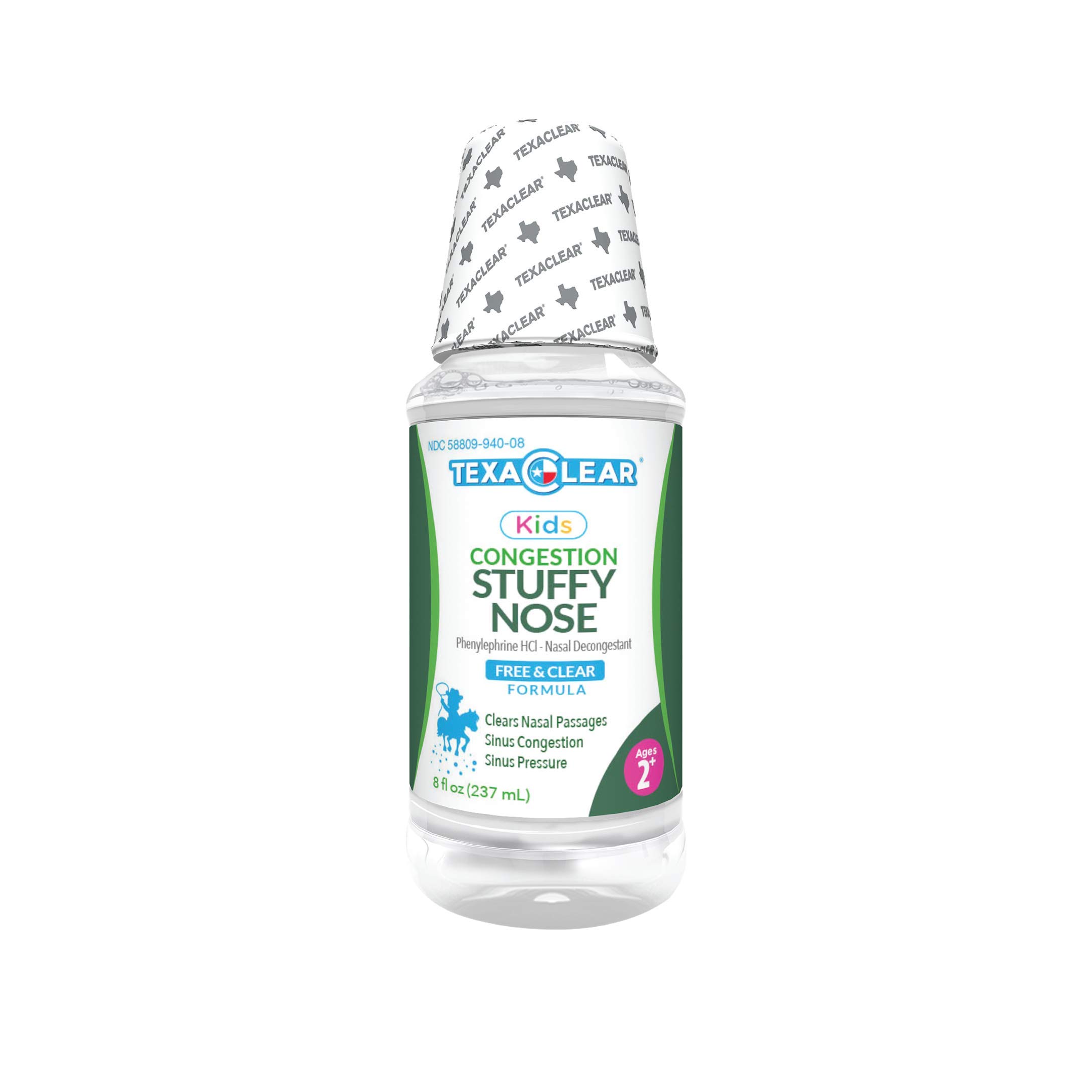 TexaClear Kids Stuffy Nose & Congestion Relief - Fast-Acting Nasal Decongestant for Children Ages 2+ | Dye-Free, Gluten-Free, Sugar-Free | Safe & Effective Relief for Cold, Allergies & Sinus Congestion | Perfect for Daycare, School & Travel Use