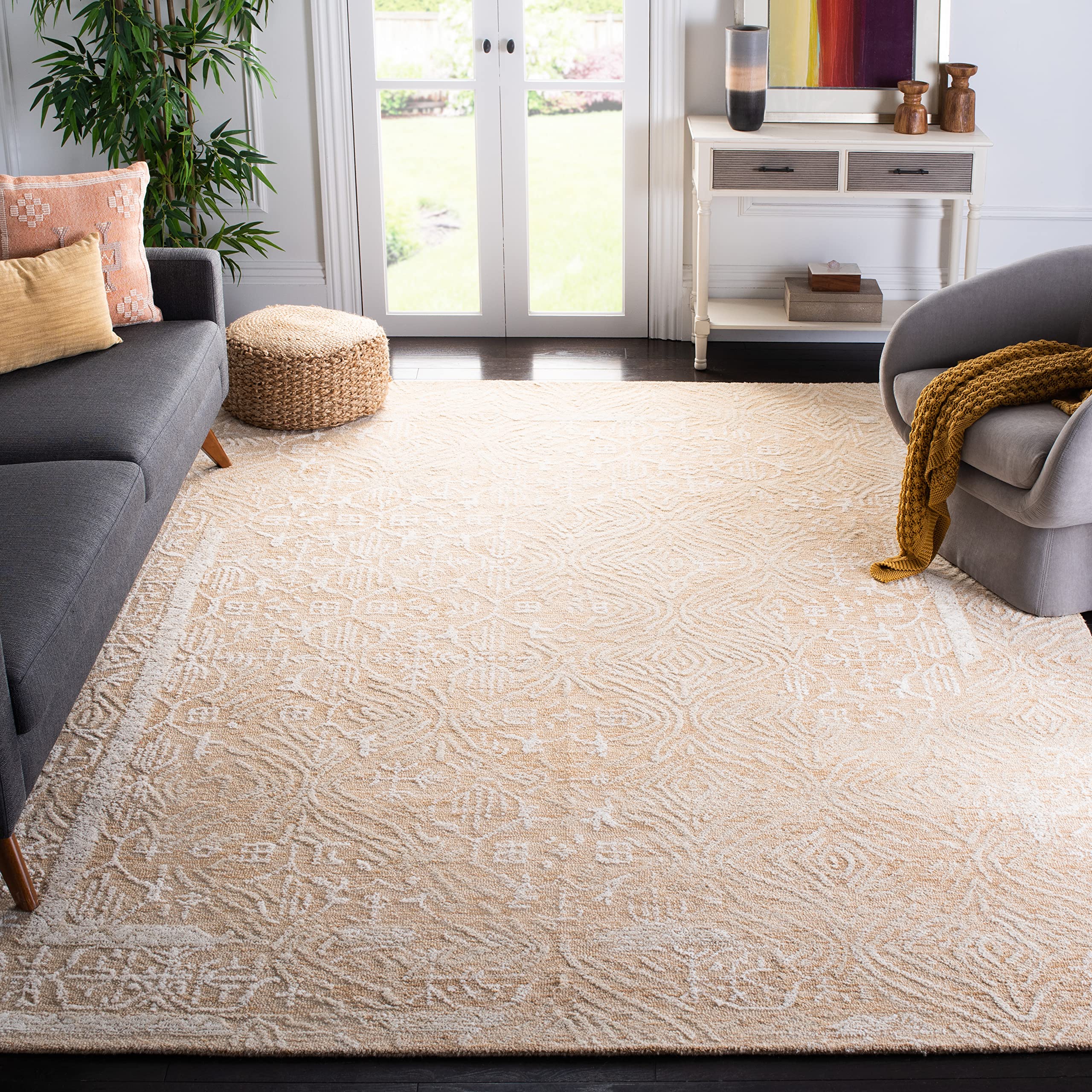 SAFAVIEH Metro Collection 6'x6' Square Gold Ivory Wool Area Rug - Handmade Premium Rug for Living Room, Dining Room & Bedroom | Soft & Durable Floor Decor for Home, Office & High Traffic Areas