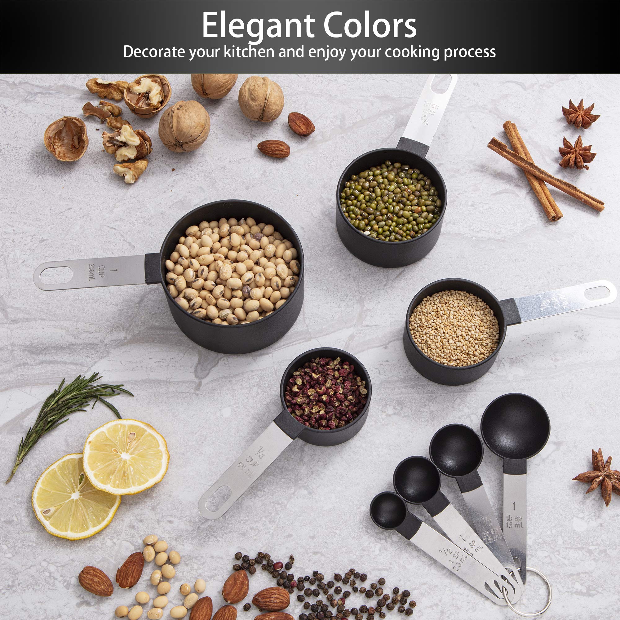 Premium 10-Piece Stainless Steel Measuring Cups and Spoons Set - Stackable Kitchen Essentials for Dry & Liquid Ingredients (Black) | Perfect for Baking, Cooking & Meal Prep