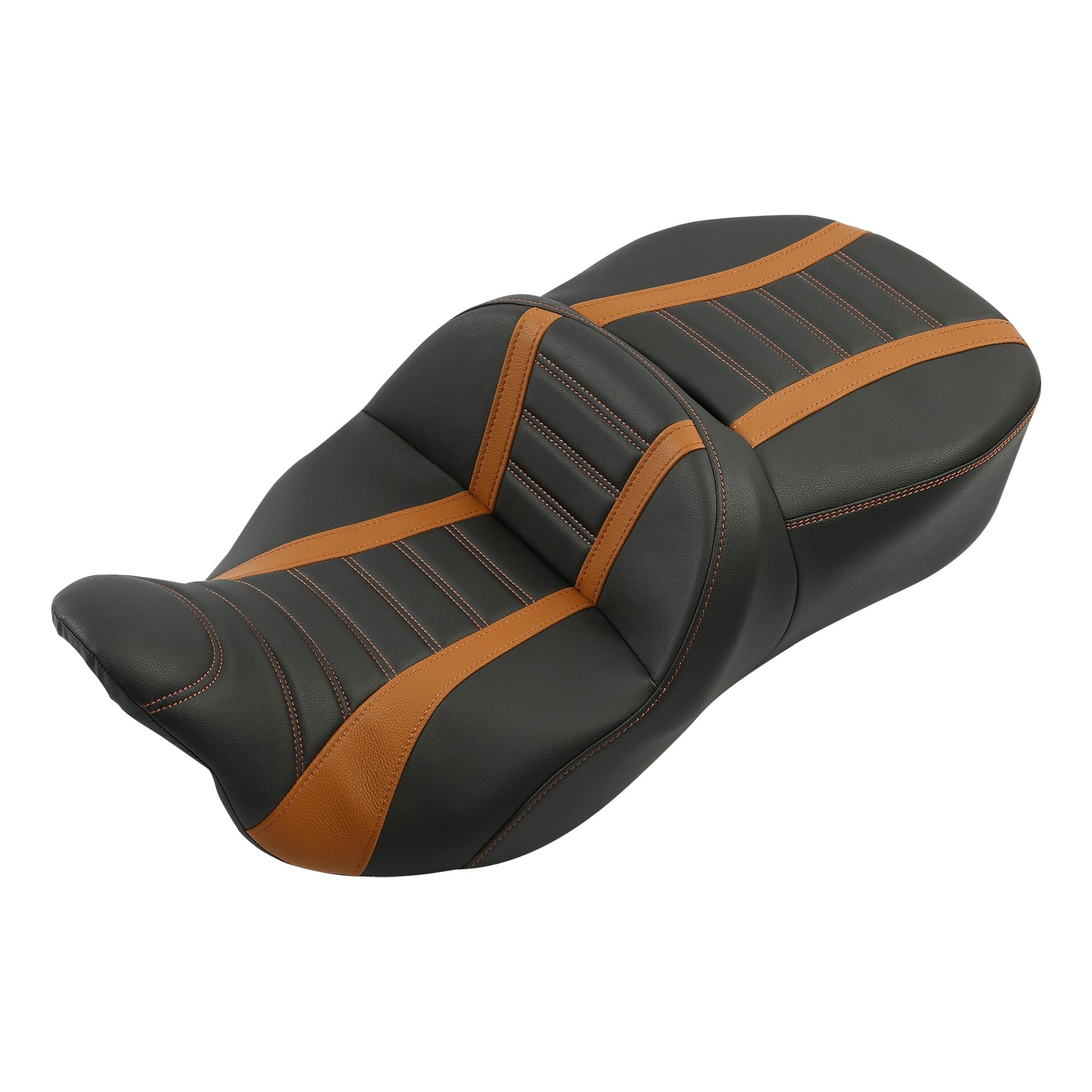C.C. RIDER Driver & Passenger Seat - Rally Stripe Tuck & Roll 2-Up One-Piece for Harley Touring Road King Street Glide Road Glide Electra Glide 2009-2023 | Comfortable Motorcycle Seat for Long Rides & Cruising