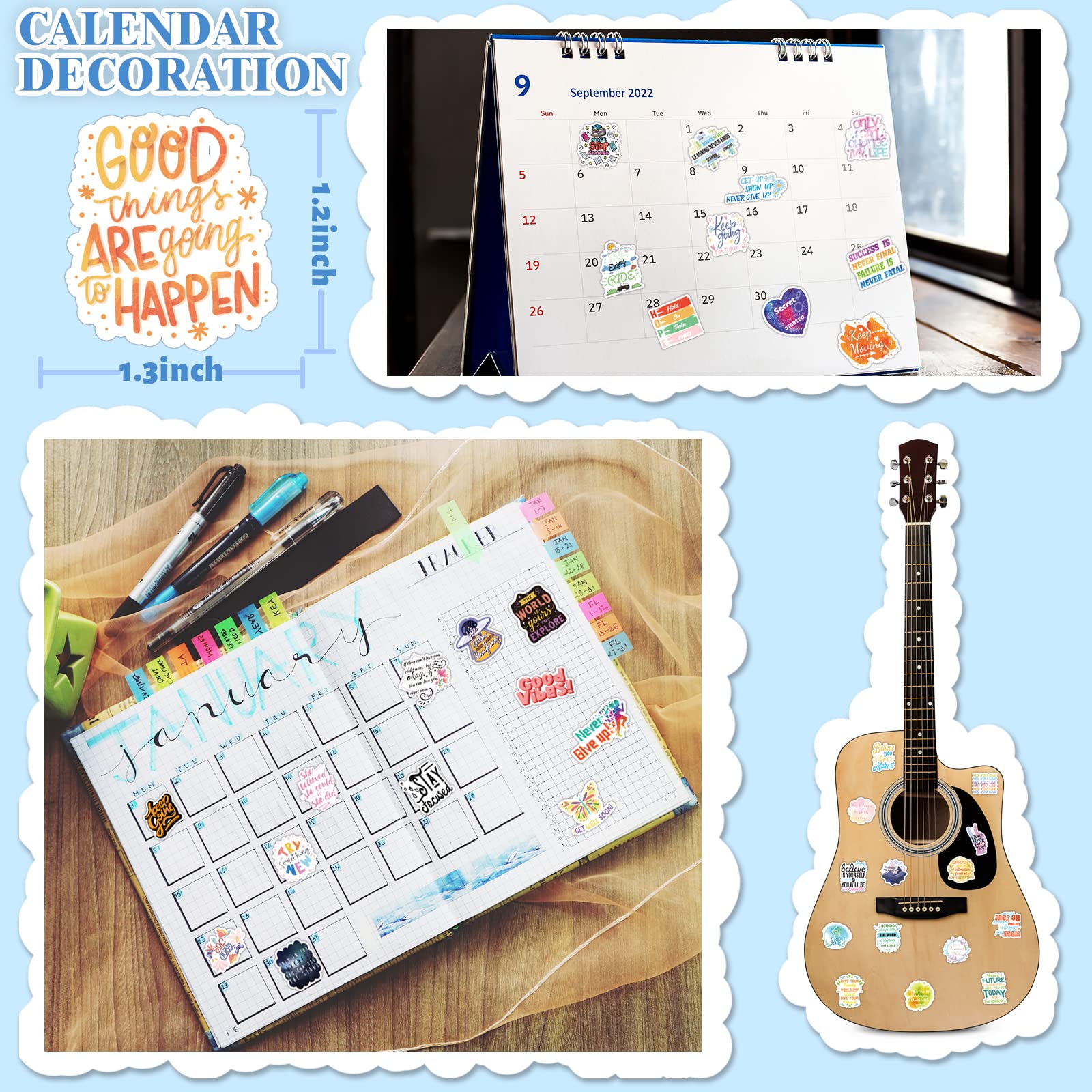 480pcs Motivational Stickers for Planners - Positive Calendar Stickers with Inspirational Words for Adults, Teens & Kids - Perfect for Water Bottles, Diaries, Albums, Letters & School Projects - Self-Care & Goal Tracking Stickers for Daily Encouragement