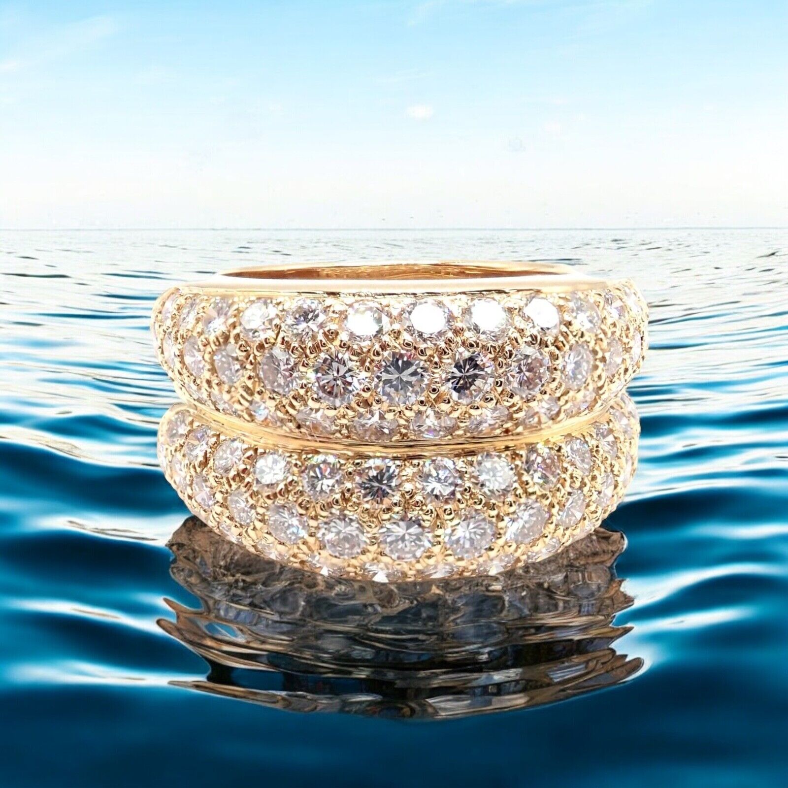 Authentic Cartier 18k Yellow Gold Double Pave Diamond Band Ring 1993 - Vintage Luxury Jewelry for Women, Perfect for Anniversaries, Engagements & Special Occasions