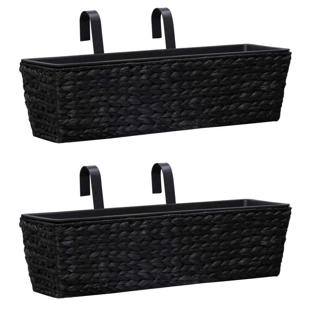 ZAMAX Set of 2 Durable Water Hyacinth Hanging Planters with Removable Plastic Liners - Indoor/Outdoor Hanging Basket for Plants, Flowers, Herbs - Perfect for Windowsills, Balcony Railings, Patios & Garden Decor (Black)