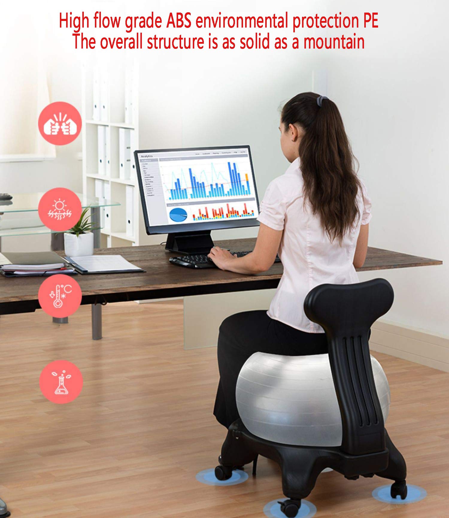 RSTJ-Sjap Balance Ball Chair - Ergonomic Yoga Ball Chair for Home & Office, Includes Air Pump - Perfect for Active Sitting, Core Workouts, and Posture Improvement