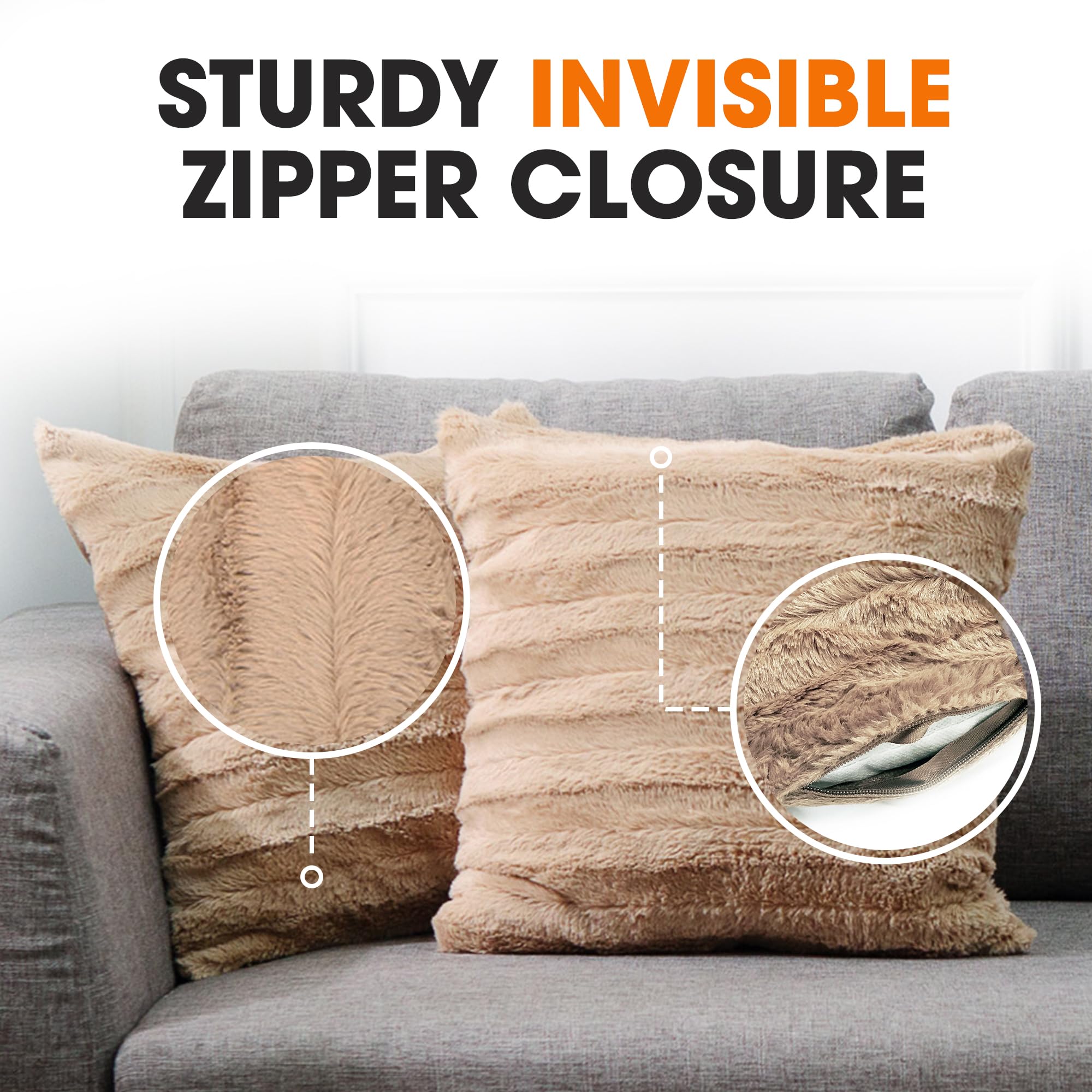 Luxury Faux Fur Throw Pillows Set of 2 - 22x22 Inch Soft Decorative Couch Pillows for Bed, Sofa & Living Room - Cozy Accent Pillows for Home Decor, Aesthetic Bedroom & Lounge Comfort