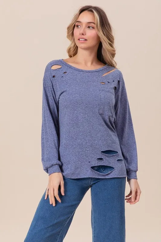 BiBi Triblend Laser Cut Detailed T-Shirt for Women - Soft Comfort Fit Casual Tee for Everyday Wear, Outings & Street Style Fashion