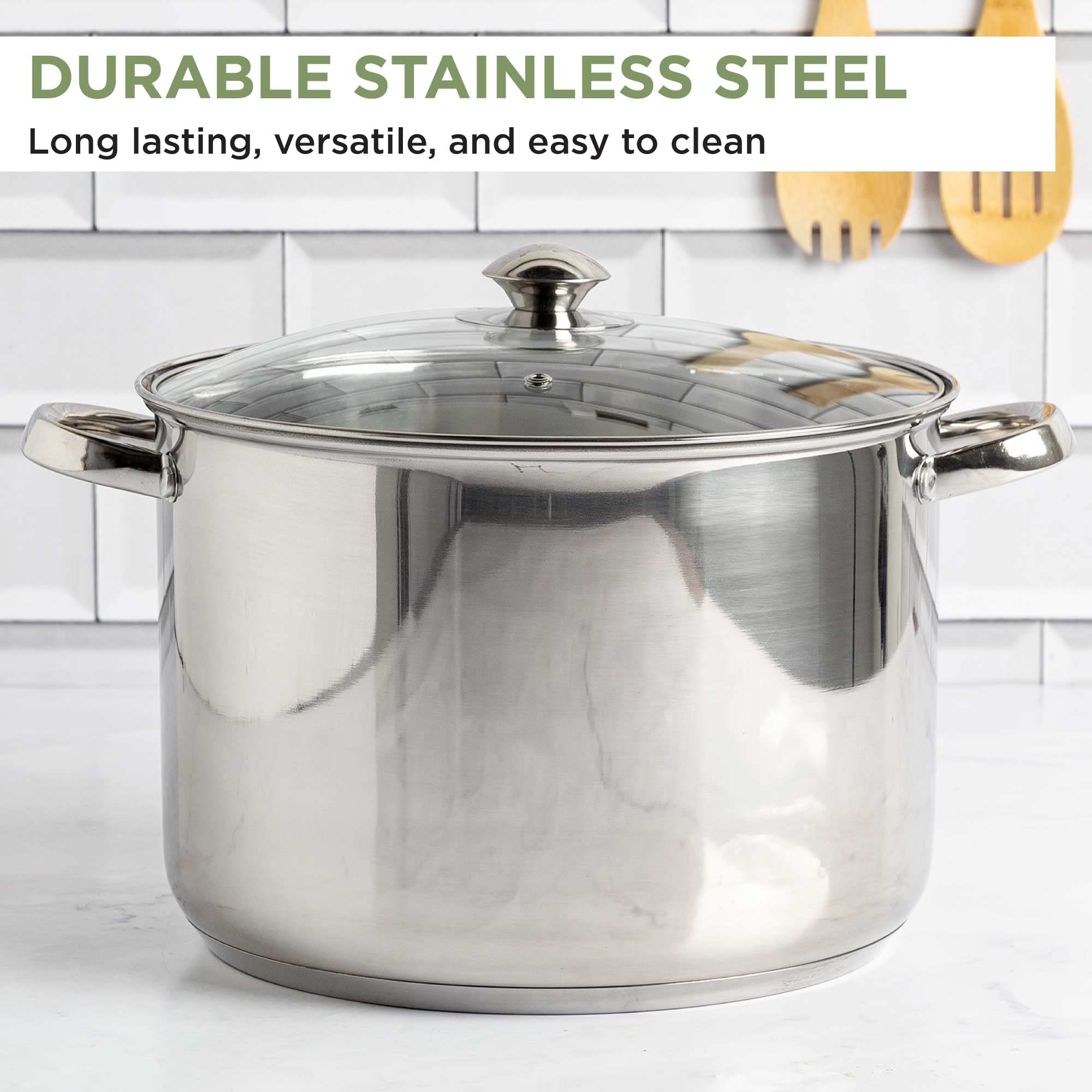 Ecolution Pure Intentions 12-Quart Stainless Steel Stock Pot with Tempered Glass Lid – Stay-Cool Handles & Encapsulated Bottom – Oven Safe & Recyclable – Perfect for Soups, Stews, and Large Batch Cooking