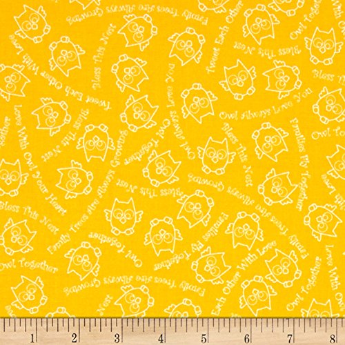 Quilting Treasures Quilt Fabric - Owl in The Family Owl Sketch & Words Yellow Cotton Fabric for DIY Quilting, Sewing Projects & Home Decor | Perfect for Baby Blankets, Wall Hangings & Crafting