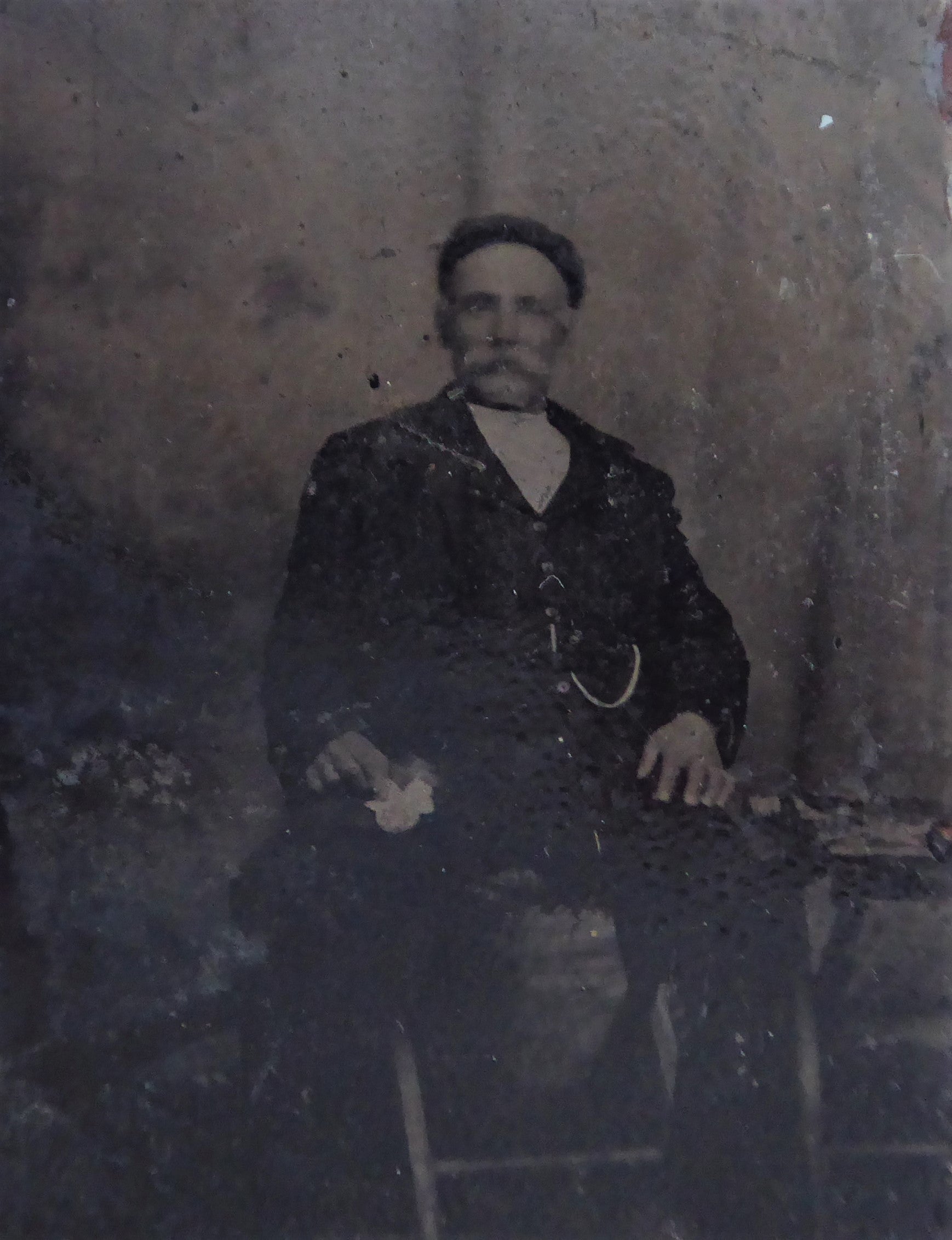 Antique 1880s Mid Victorian Tintype Photo - 1/6 Plate Portrait of Mustachioed Man Sitting in Chair | Vintage Photography Collectible for Home Decor & Historical Displays