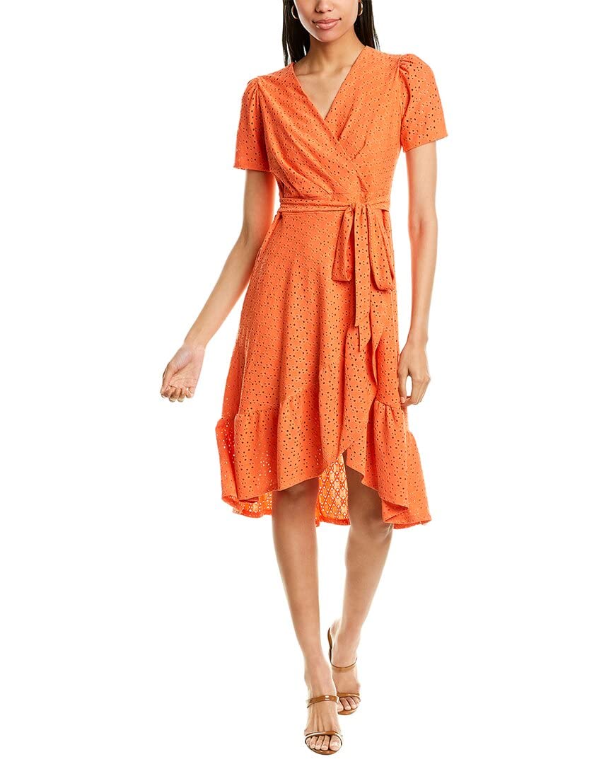 London Times Women's Short Sleeve Ruffle Wrap Dress - Flowy Summer Dress for Casual Outings, Beach Cover Up & Date Night Outfits