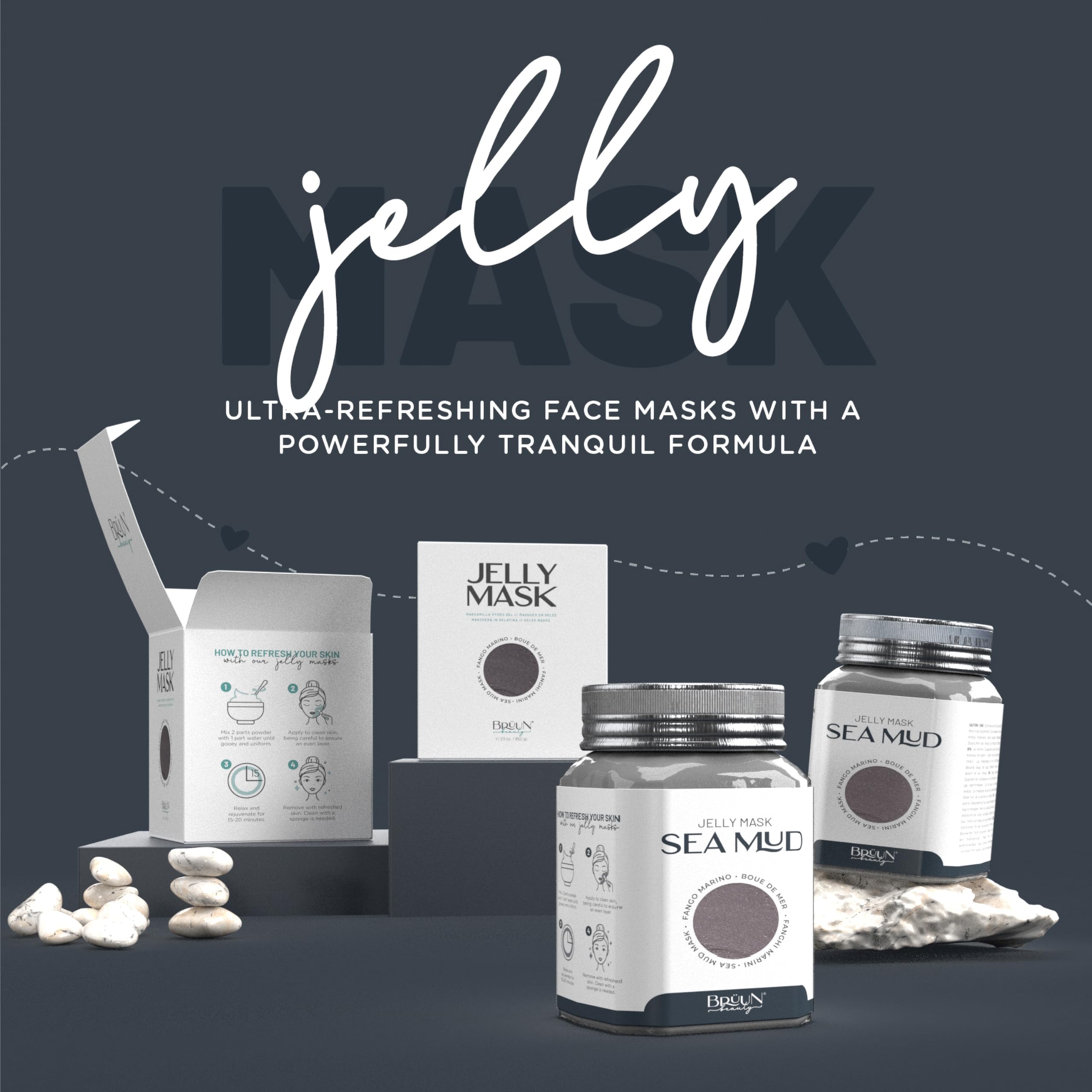 BRÜUN Jelly Mask Jar - Sea Mud Peel-Off Face Mask for Deep Cleansing & Moisturizing | 23 fl oz Skin Care Gel Mask with Spa Kit | Perfect for At-Home Facial Treatments & Self-Care Routine