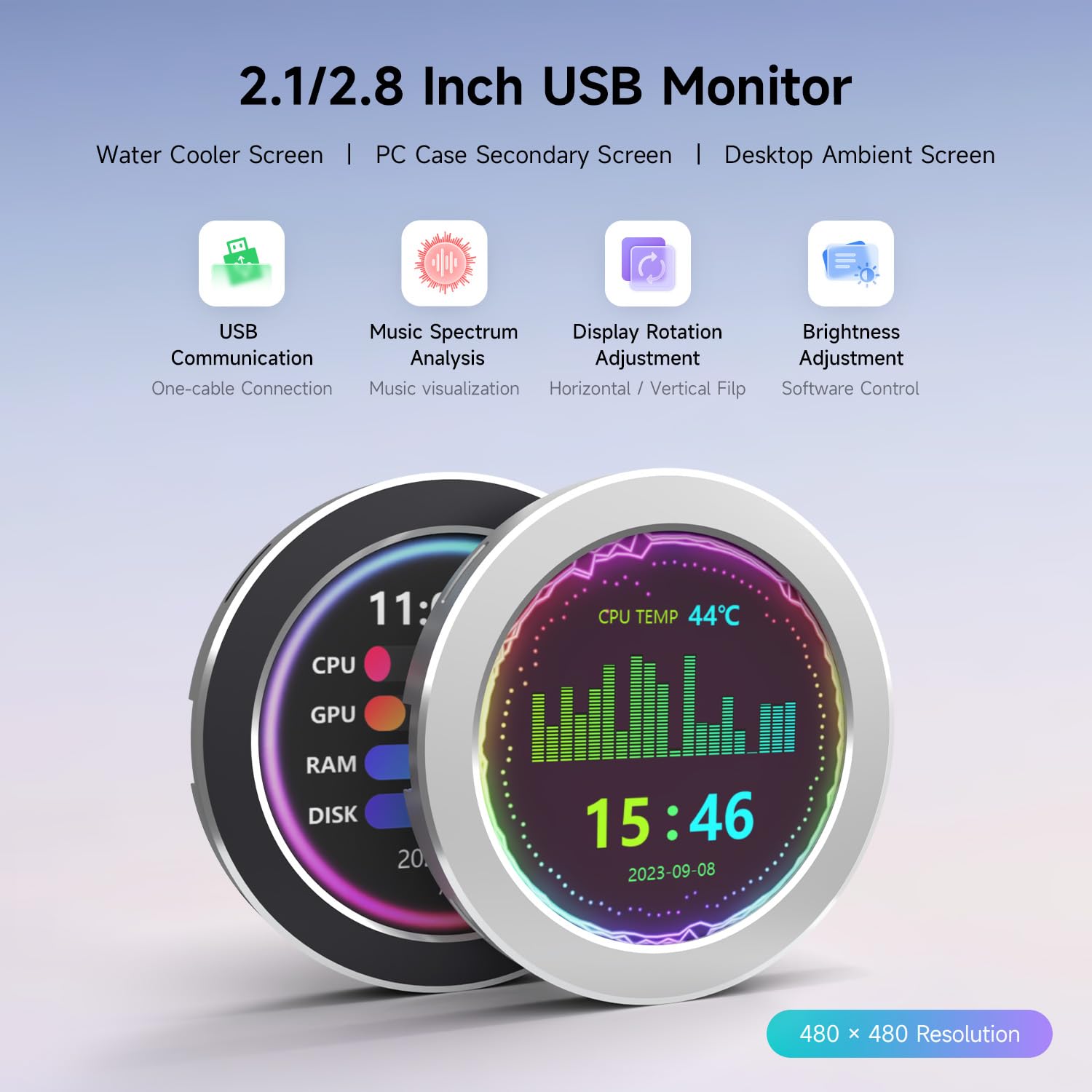 2.1inch Round LCD CPU/GPU Temperature Monitor - Waveshare AIO Water Cooling System Display with Sensor Panel for Gaming PC Builds | Perfect for Custom PC Mods, Overclocking & Performance Tracking (Black)