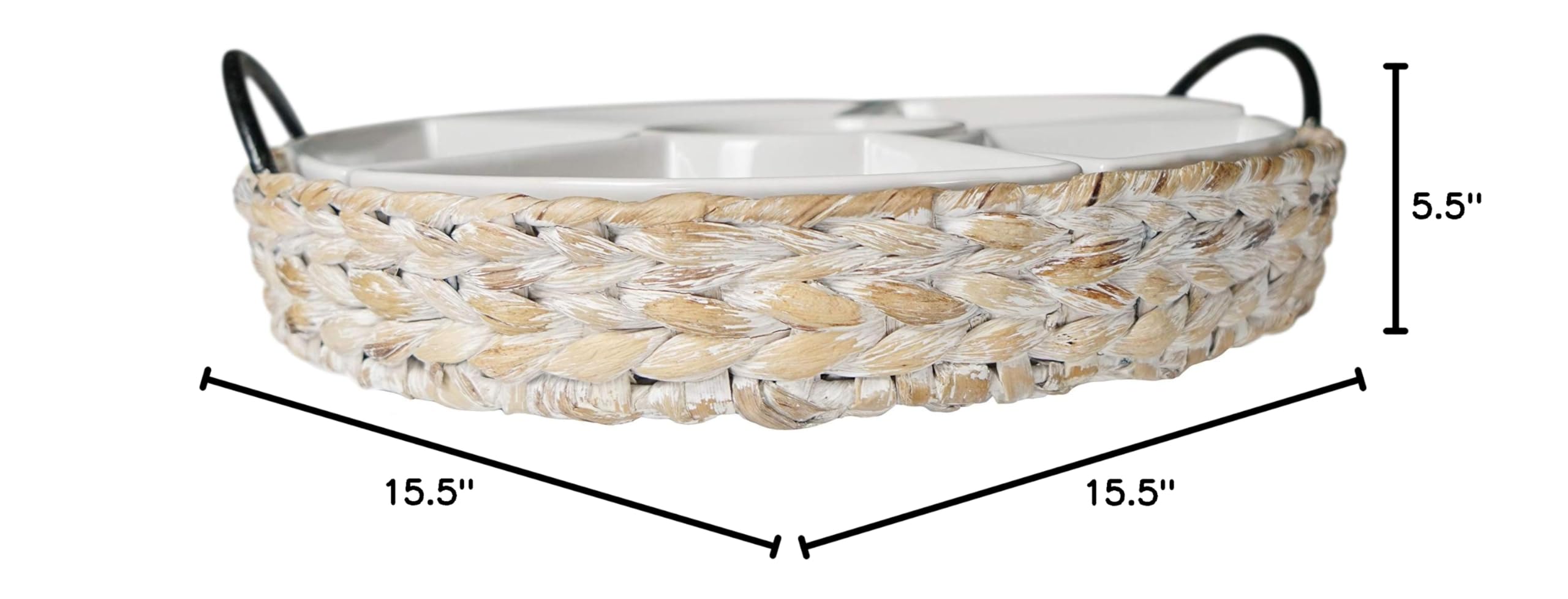 Whitewash Ceramic Serving Tray Set with 6 Removable Dishes - 15.5 x 15.5 Inch Large Party Platter for Appetizers, Chips, Fruits & Desserts - Elegant Food Serving Tray for Entertaining, Bridal Showers & Holiday Gatherings