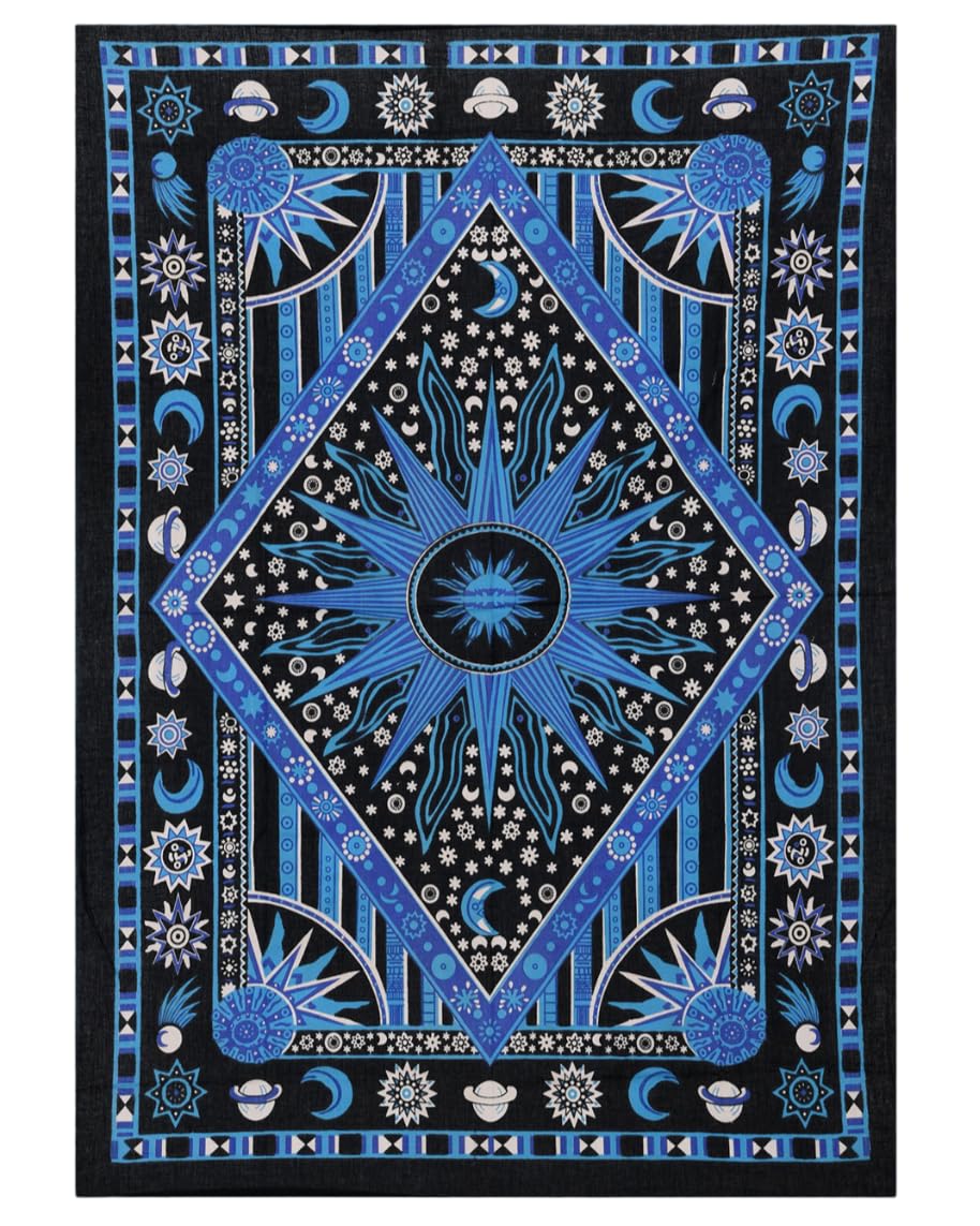 Celestial Tie Dye Wall Hanging - Moon Star Boho Tapestry for Bedroom & Dorm Decor