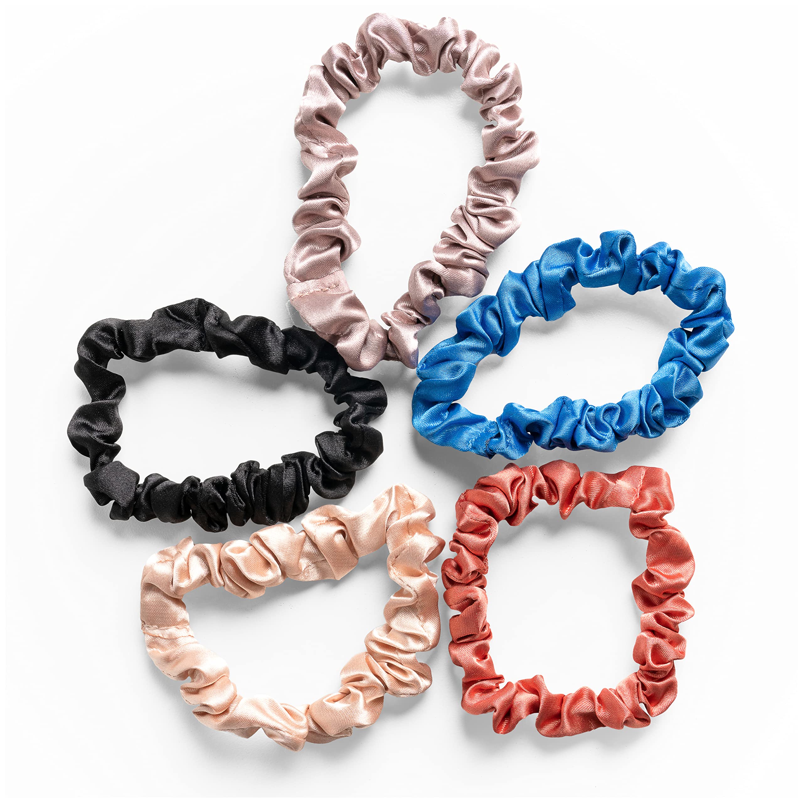 RobeCurls Satin Scrunchies for Women & Girls - Soft Hair Ties for Curly Hair - 5 Pack Multi-Color Set - Perfect for Sleeping, Workouts & Everyday Styling