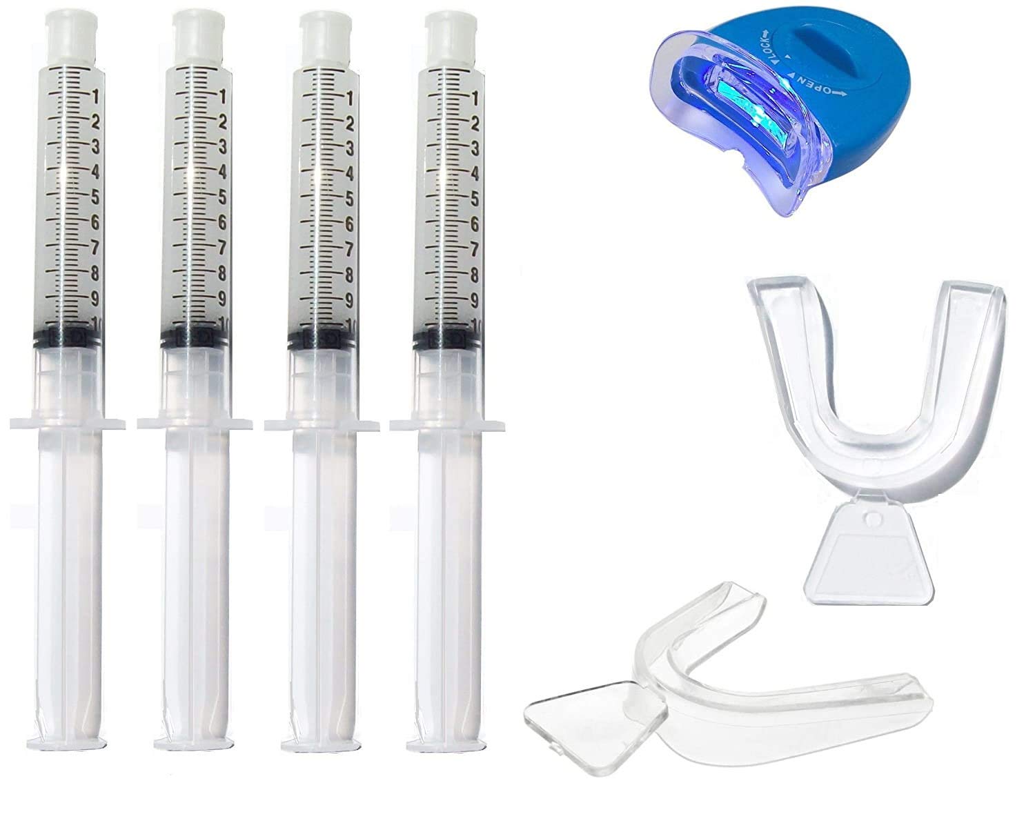 Professional Teeth Whitening Kit with 44% Carbamide Peroxide - 40ml Bleaching Gel, 10ml Syringe Dispensers, 2 Custom Dental Trays & LED Accelerator Light for Brighter Smile at Home or Travel