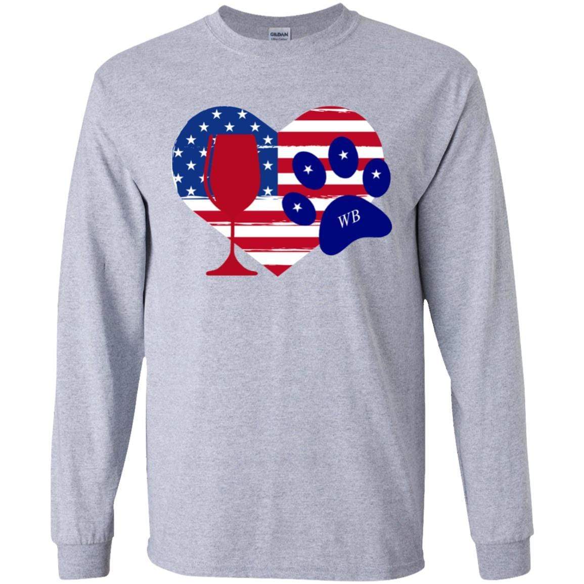 WineyBitches.Co American Wine Paw Heart Long Sleeve Ultra Soft Cotton T-Shirt | Cute Dog Lover Wine Enthusiast Gift for Women | Perfect for Wine Tasting, Girls Night Out & Casual Wear
