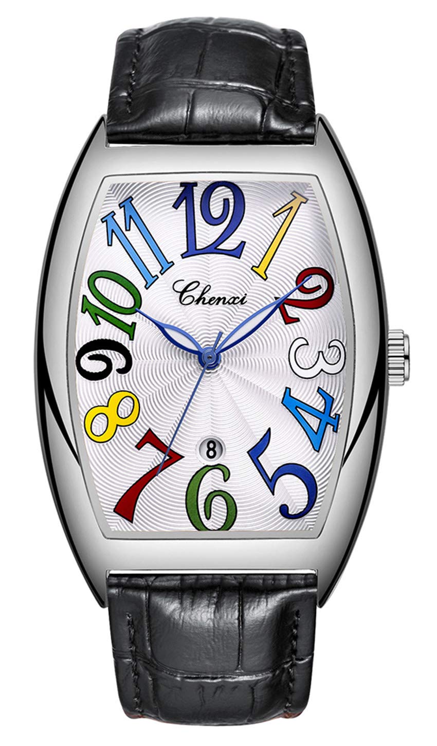 MASTOP Luxury Men's Business Watch - Waterproof Luminous Calendar Quartz Watch with Genuine Leather Strap (Black/White) | Perfect for Office, Formal Events & Everyday Wear