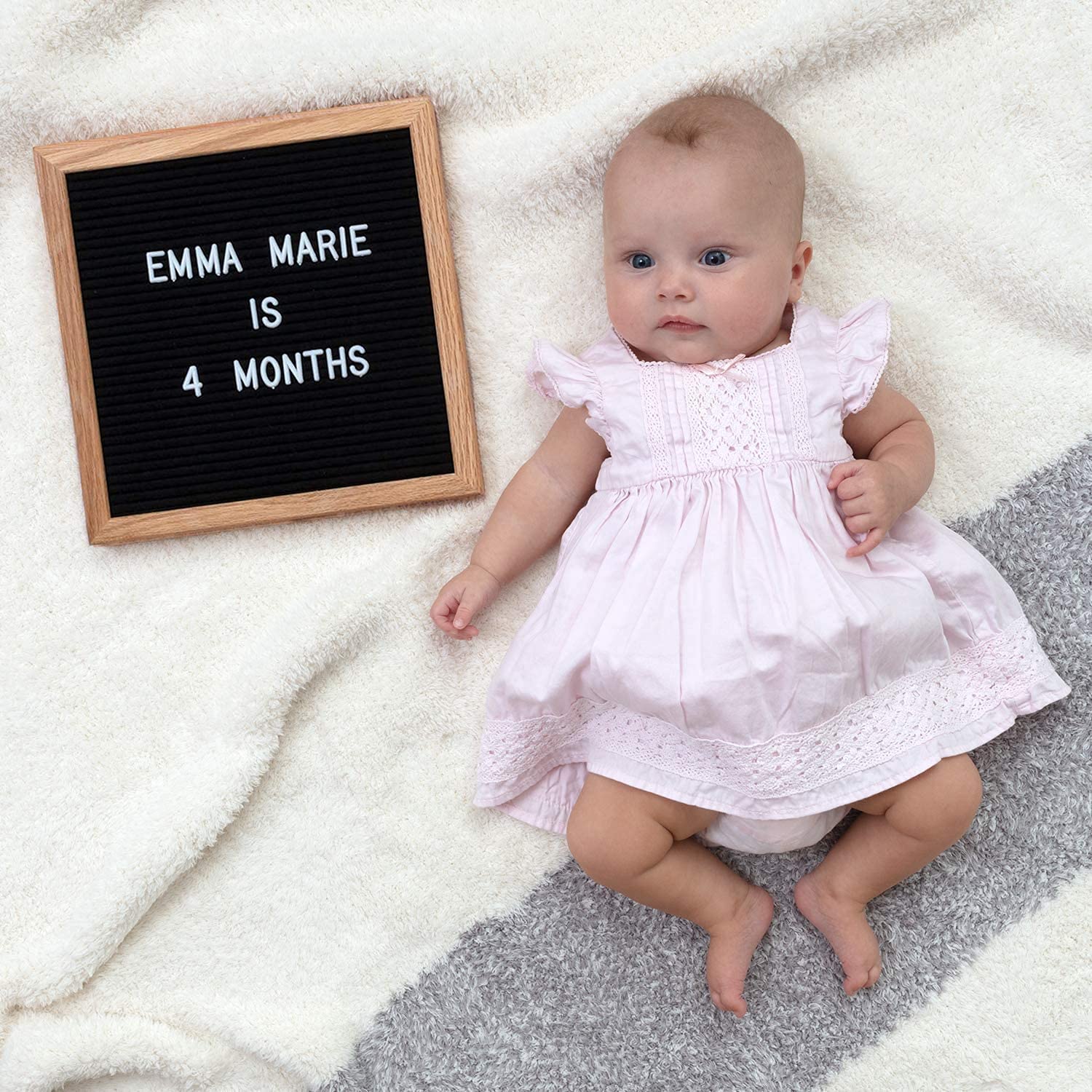10x10 Inch Felt Letter Board with 300 Changeable Letters - White Oak Frame Message Board for Baby Announcements, Milestones, Office Decor, Home & Wedding Signage - Perfect for Nursery, Events, and Wall Decor (Black)