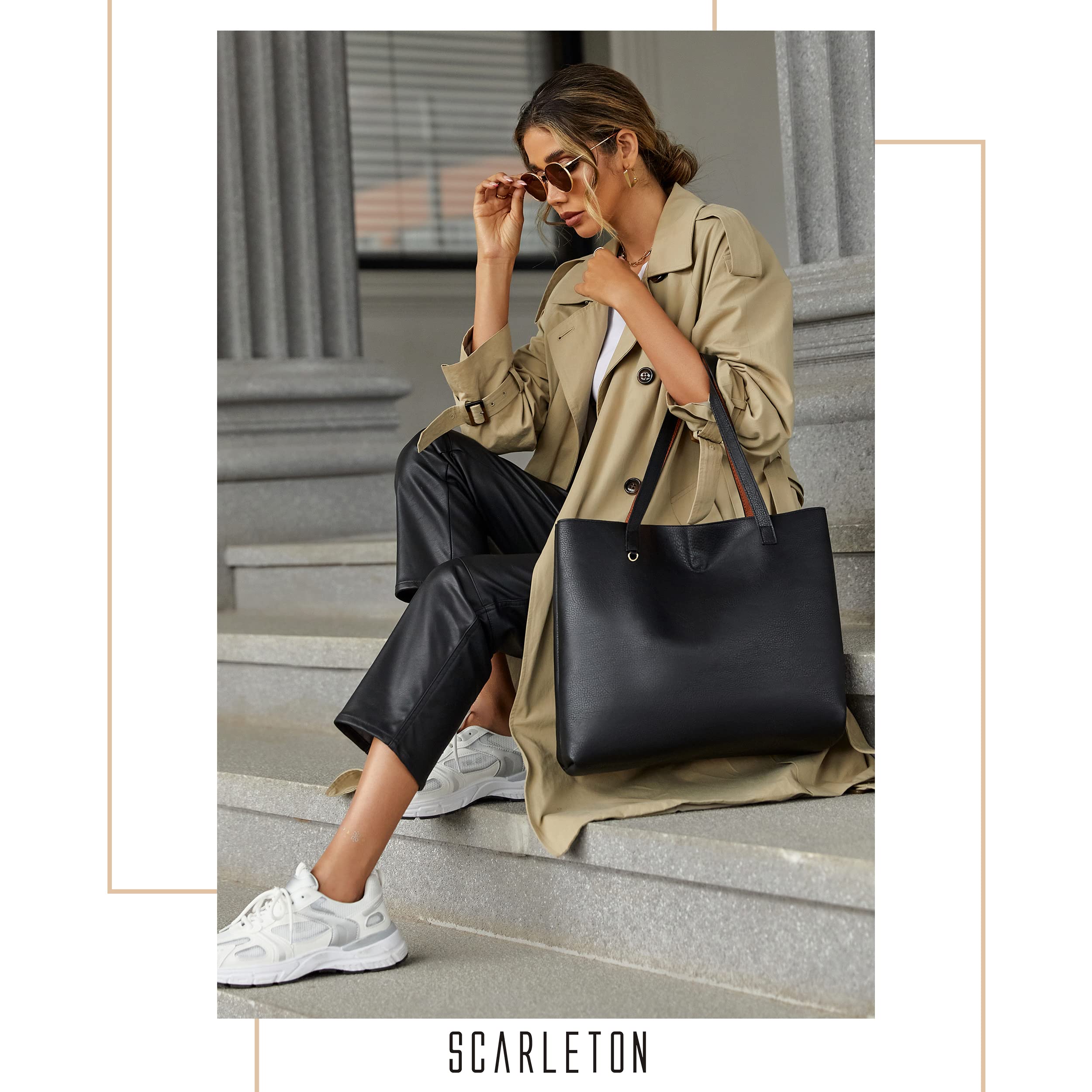 Scarleton Genuine Leather Tote Bag for Women - Stylish Reversible Purse & Handbag H1842 - Perfect for Work, Travel & Everyday Use