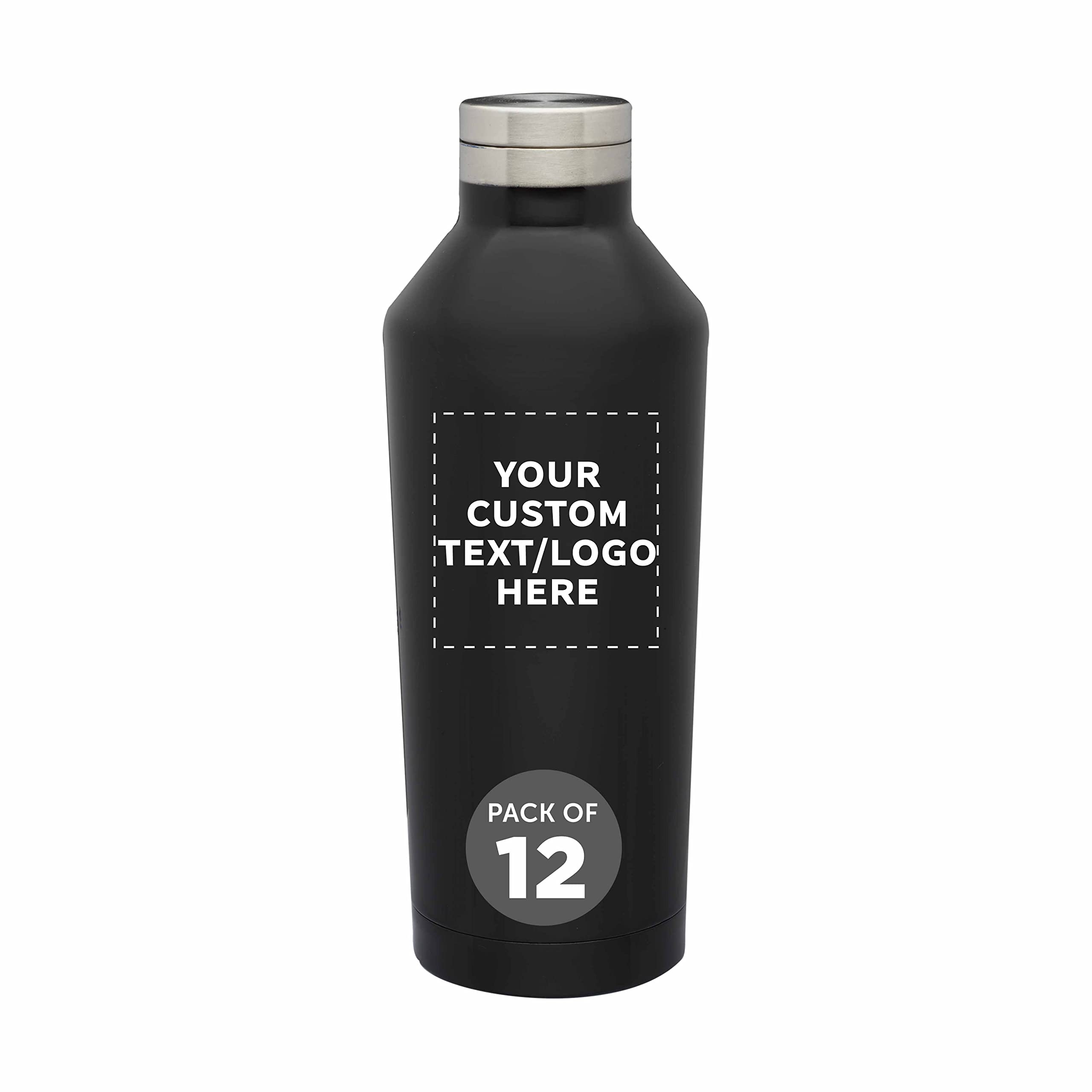 Custom Stainless Steel Water Bottles 17oz (12-Pack) - Double Wall Insulated, Personalized Bulk Drinkware for Coffee, Tea, Soda & Cold Beverages - Black - Perfect for Office, Gym, Camping & Outdoor Activities