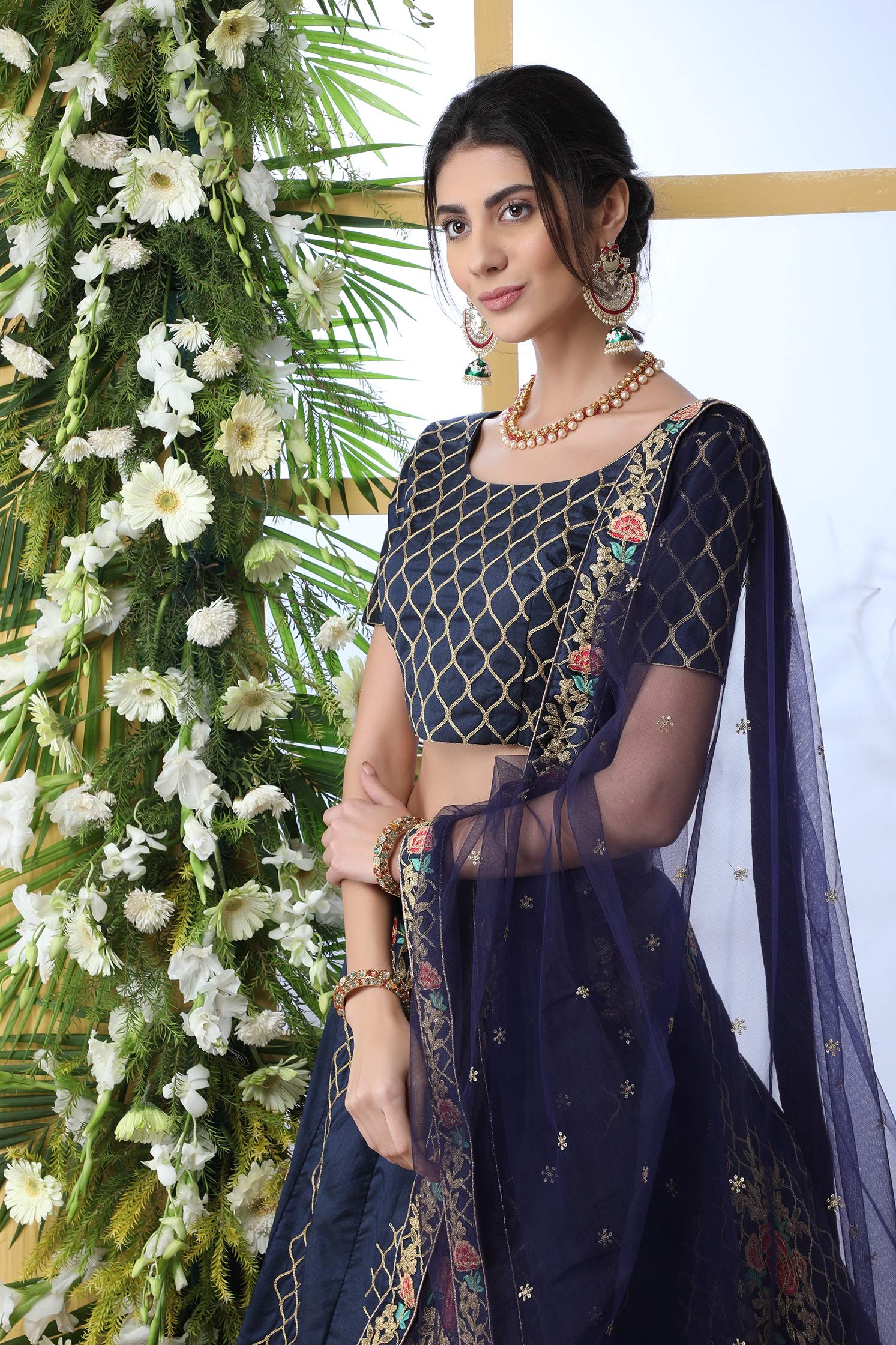 Indian Wedding Art Silk Bridal Lehenga with Dupatta for Women – Navy Blue Free Size | Perfect for Bridal Ceremonies, Sangeet & Mehendi Functions