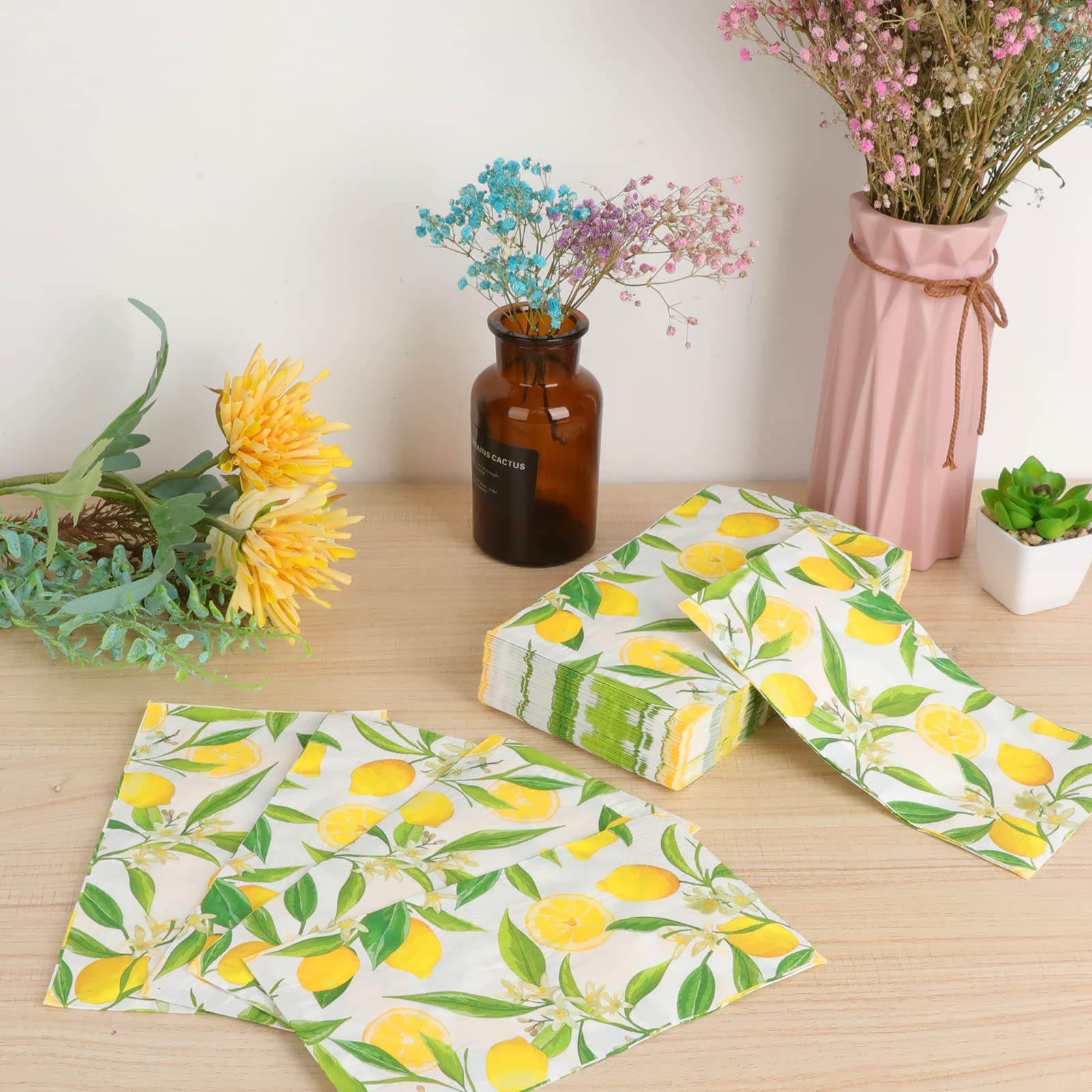 100-Pack Lemon Guest Towels | Citrus Fruit Printed Disposable Paper Napkins for Bathroom, Kitchen, Party | Soft Hand Towels for Weddings, Baby Showers, Holidays & Special Events | Eco-Friendly & Absorbent for Home & Commercial Use