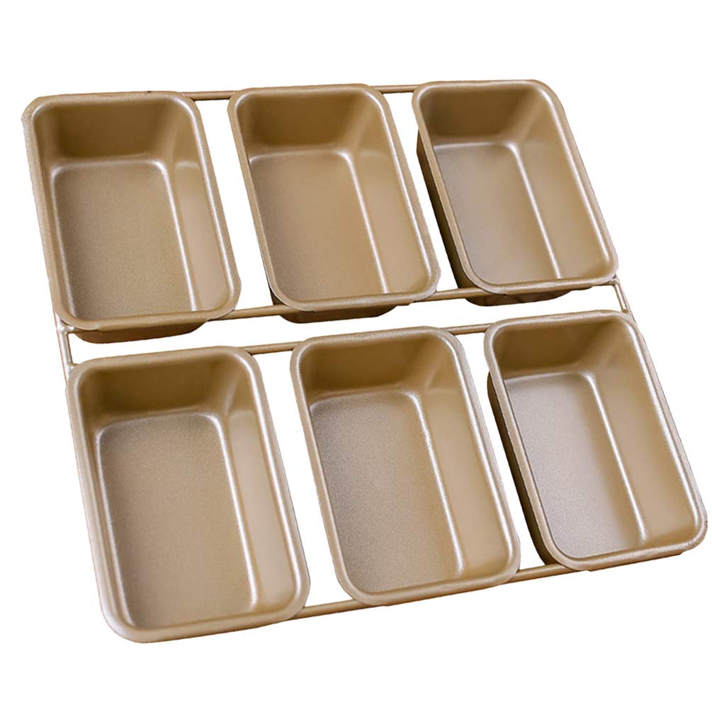Non-Stick 6-Cavity Mini Loaf Pan - Rectangular Baking Tray for Bread, Toast & Cakes | Golden Square Griddle Mold | Perfect for Home Baking, Meal Prep & Kitchen Gifts