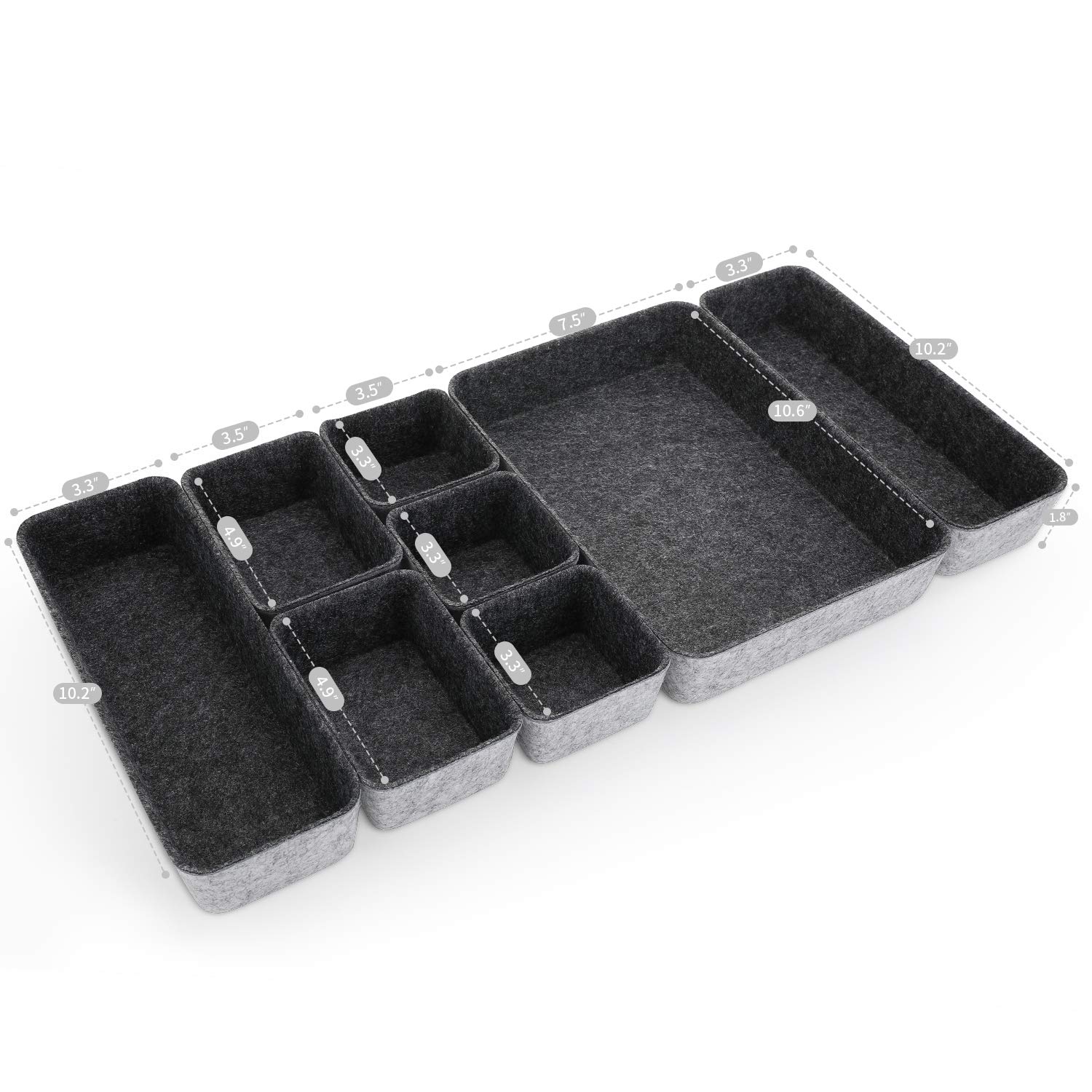 Welaxy 8-Piece Desk Drawer Organizer Tray - Shallow Felt Storage Bin for Office Supplies, Makeup, Pens, Keys & Crafts | Soft Yet Sturdy, Minimalist Design (Charcoal) | Perfect for Home Office, Vanity & Craft Room Organization