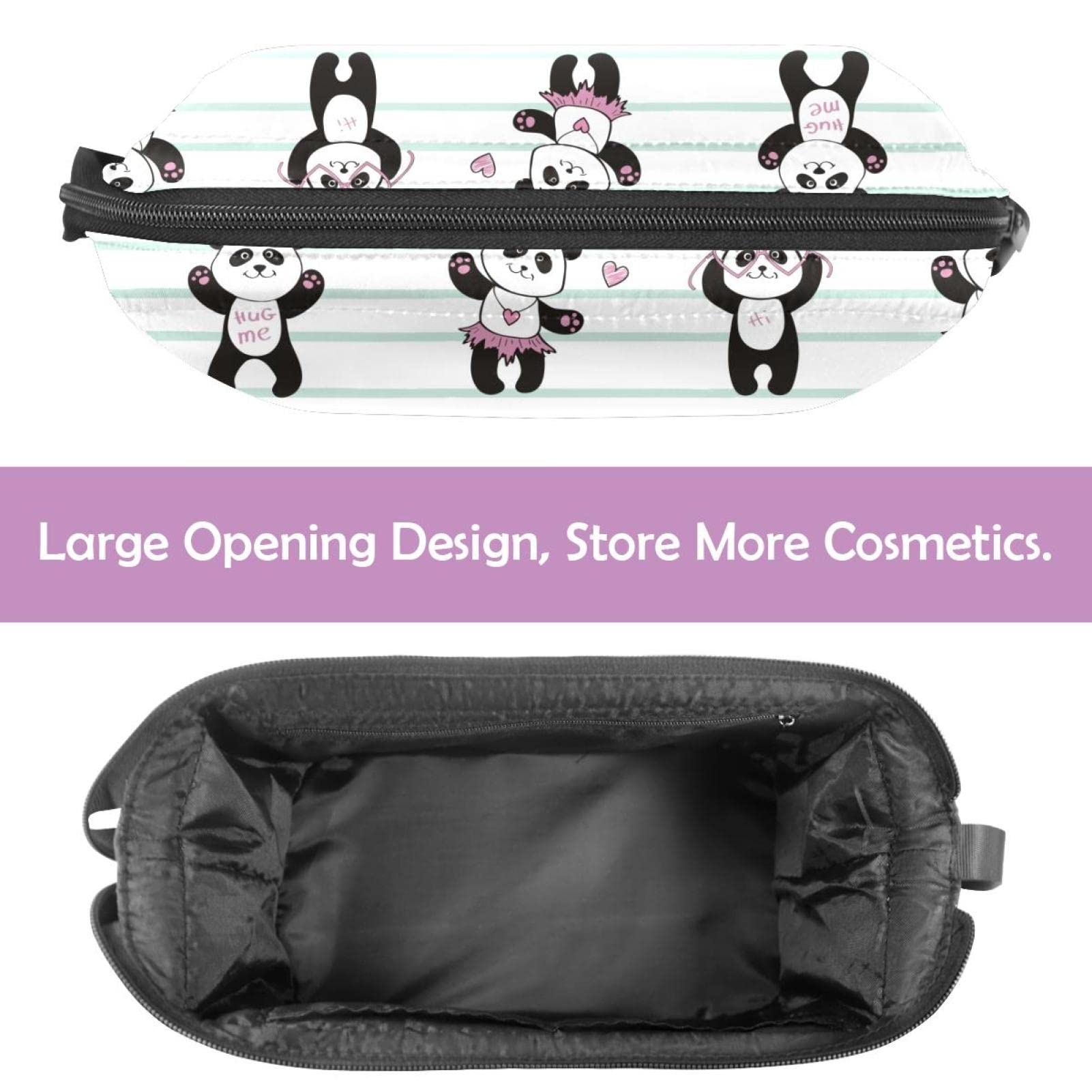 Panda Print Double Layer Makeup Bag for Women & Girls - Large Roomy Cosmetic Organizer with Zipper - Perfect for Travel, Gym, and Daily Toiletry Storage