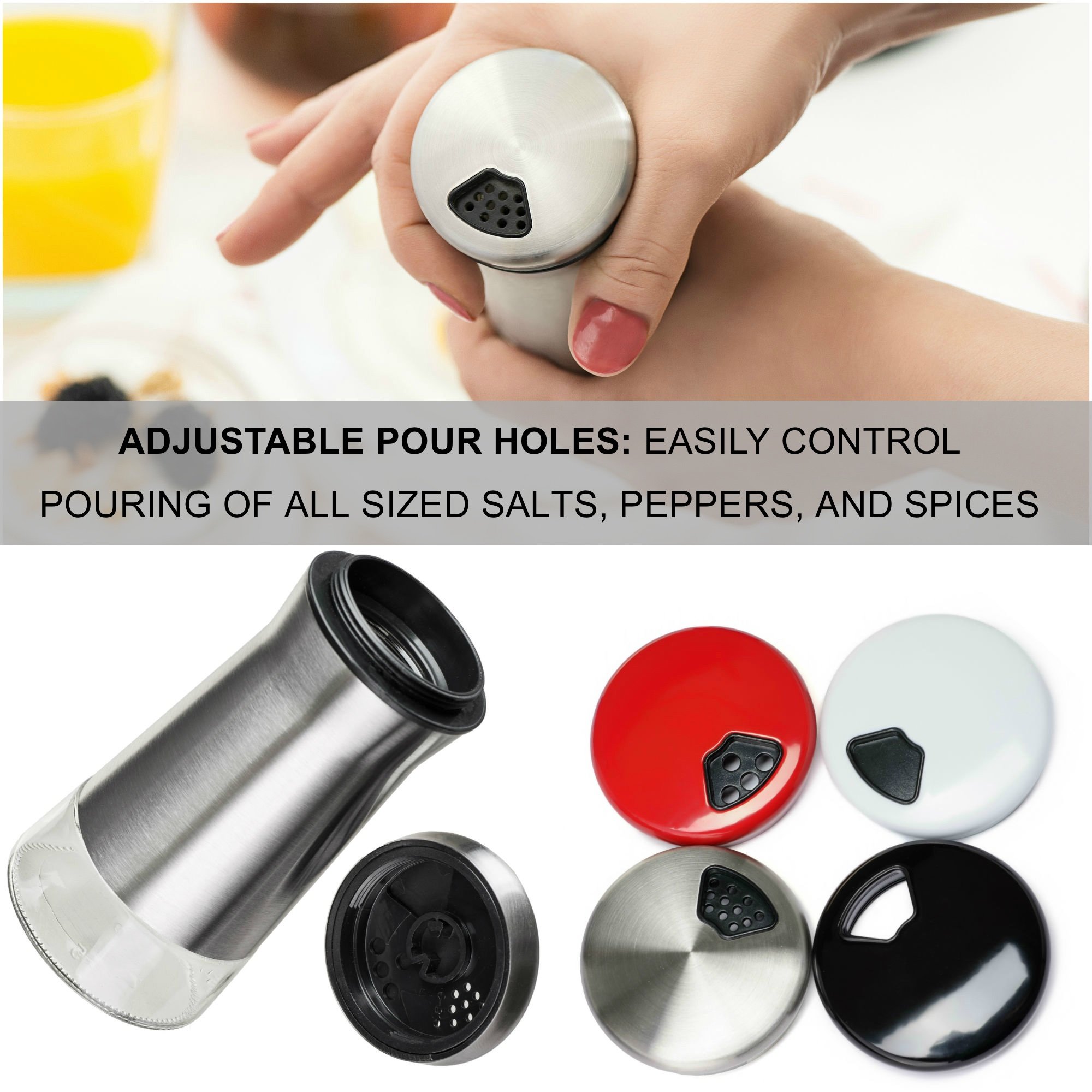 Premium Stainless Steel Salt and Pepper Shakers Set with Adjustable Dispensing Holes - Ideal for Kitchen, Dining Table & Outdoor Picnics