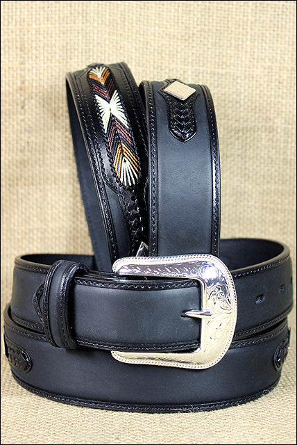36 Inch 3D Black Mens Western Style Leather Belt with Removable Buckle - Perfect for Cowboy Boots, Jeans & Western Outfits