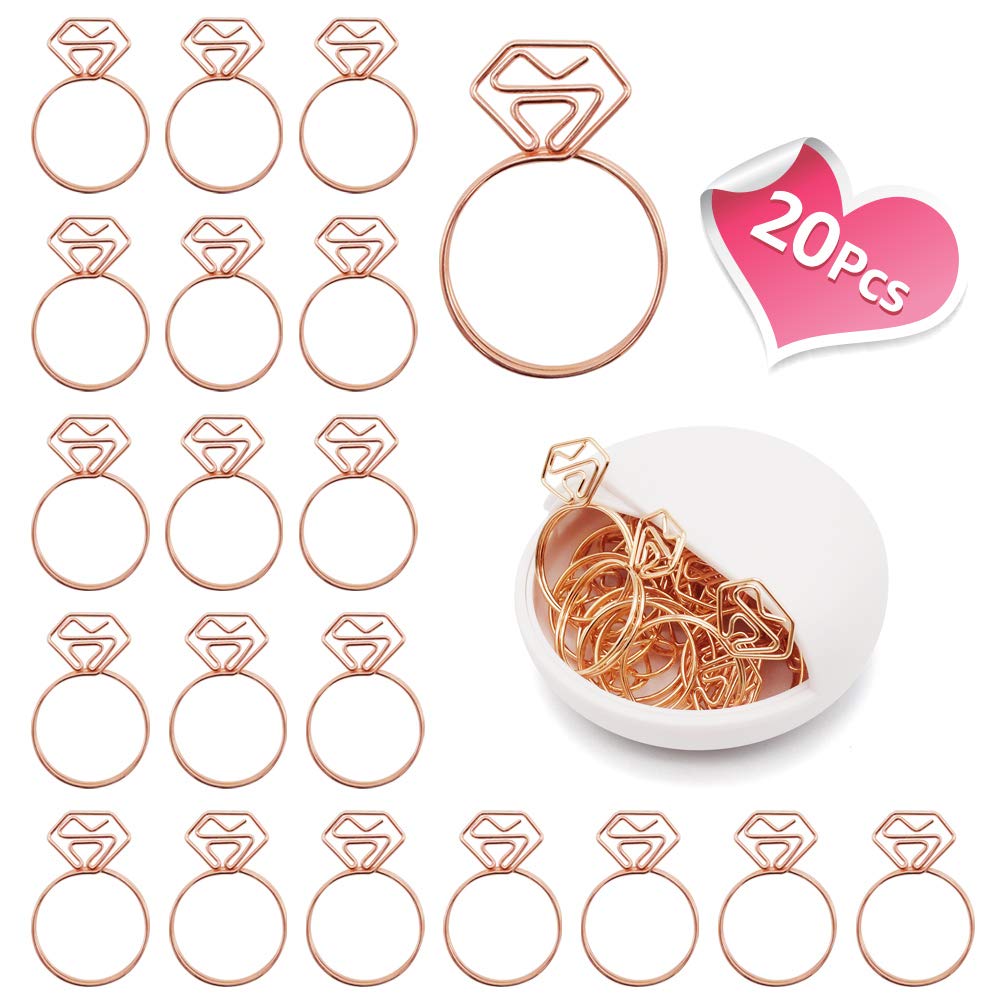 Diamond Ring Shaped Small Paper Clips - Cute & Funny Bookmark Clips for Office, School, Wedding Invitations, Valentine's Day Decorations - Planner Paper Clips (20 pcs) - Perfect for Gift Wrapping, Scrapbooking & Organizing Documents