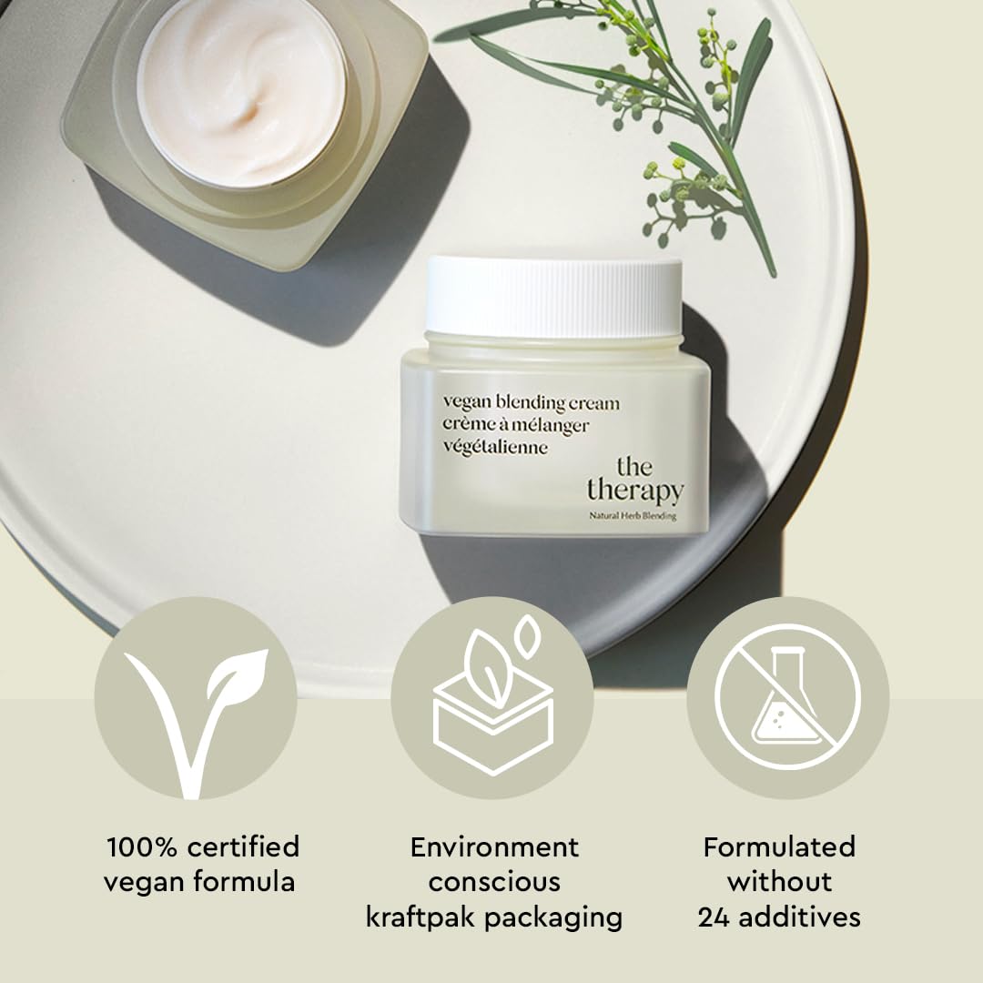 The Face Shop The Therapy Vegan Blending Cream - Organic Anti-Aging Face Moisturizer for Elasticity & Hydration | 2-in-1 Gel-Cream Formula | Cruelty-Free, Refillable K-Beauty Skincare | Perfect for Daily Routine & Night Care