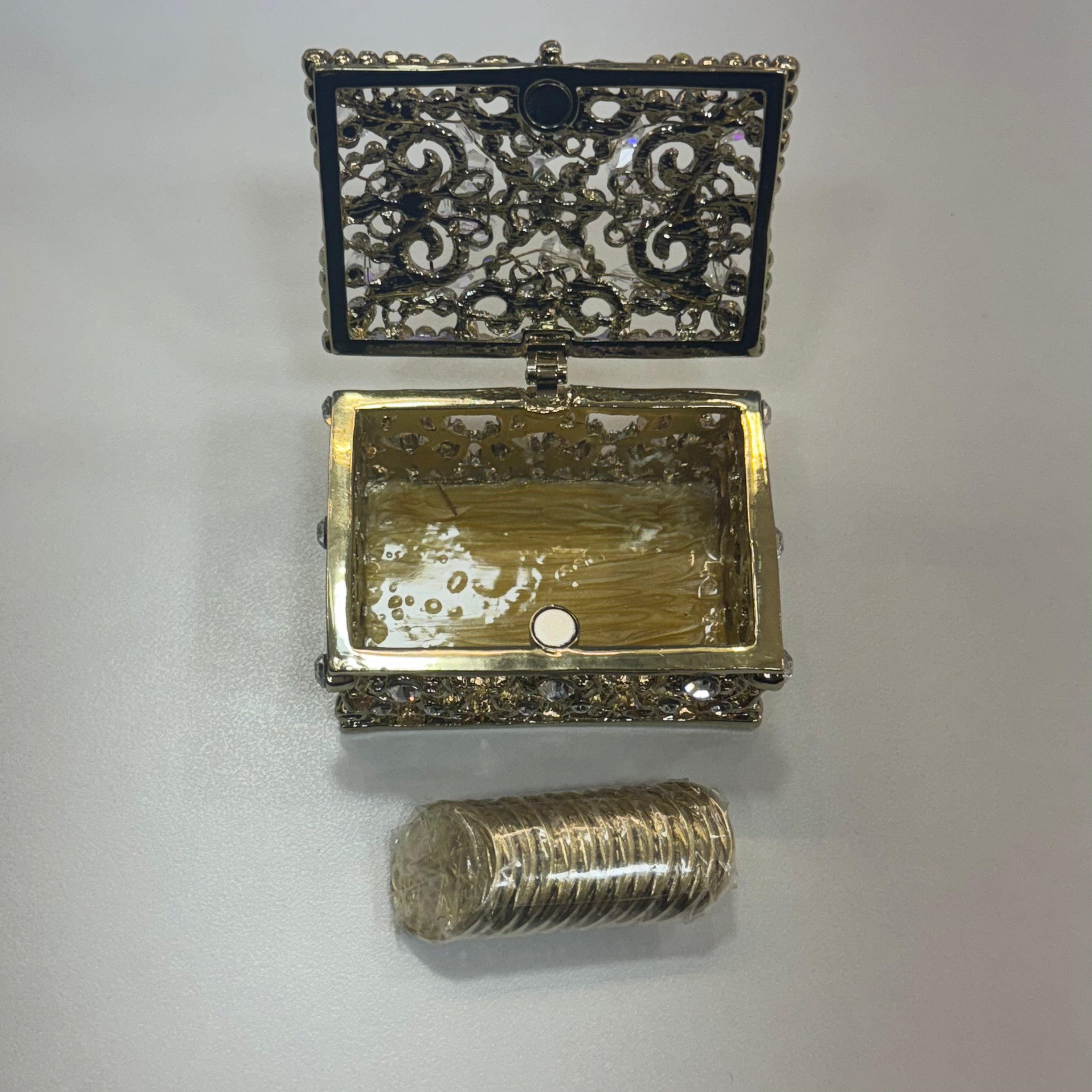 3-Piece Gold Rectangle Crystal Jewelry Box Set (821 VGLD) - Perfect for Rings, Earrings & Necklace Storage | Elegant Gift Box for Women