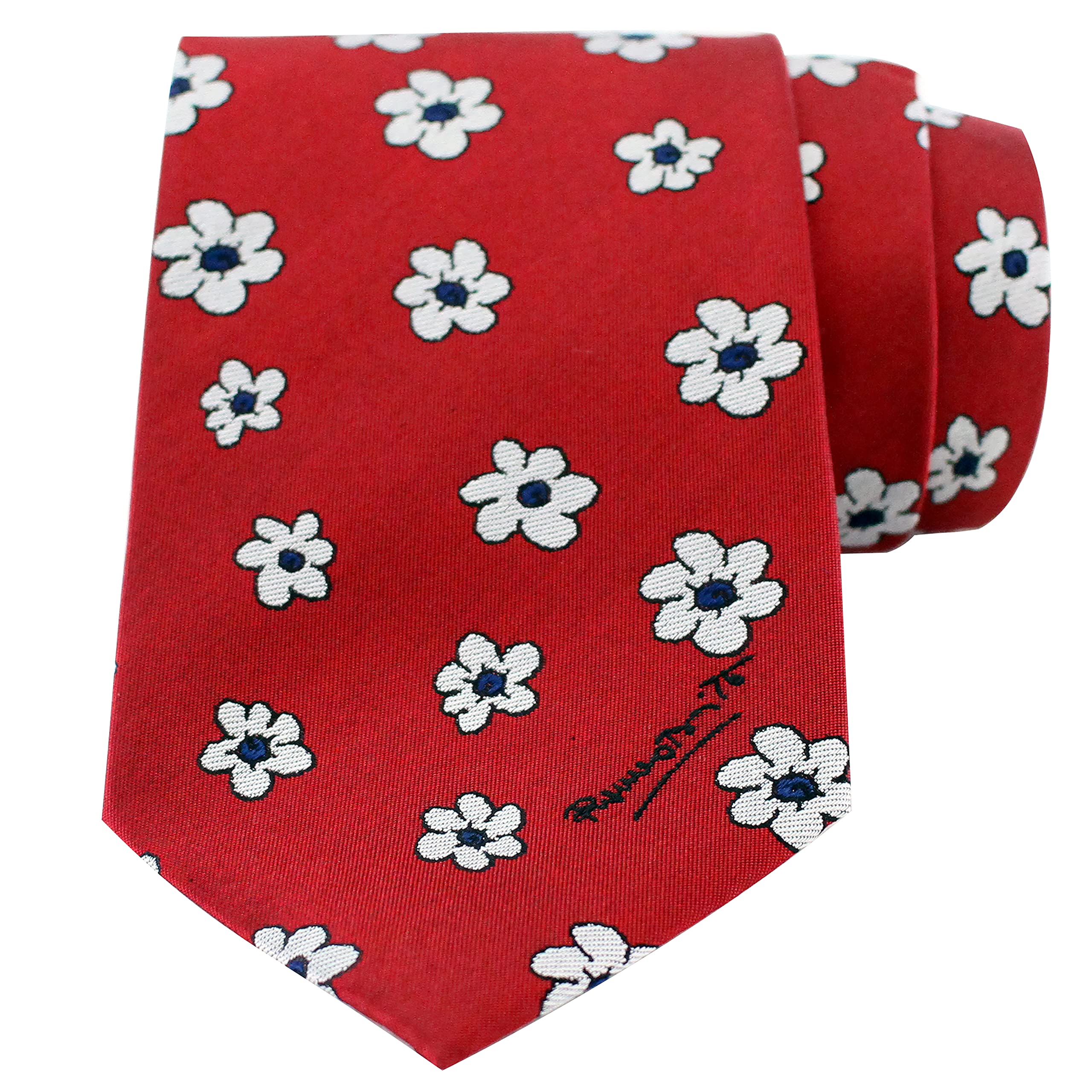 BRITTO Men's Silk Necktie - Romero Flowers Artwork Design in Vibrant Red | Perfect for Business Meetings, Weddings & Formal Events
