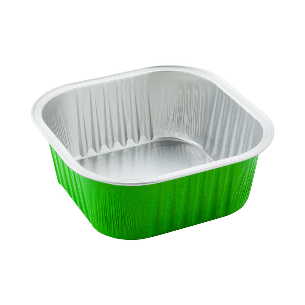 10 oz Square Lime Green Aluminum Baking Cups with Lids - 4.25
