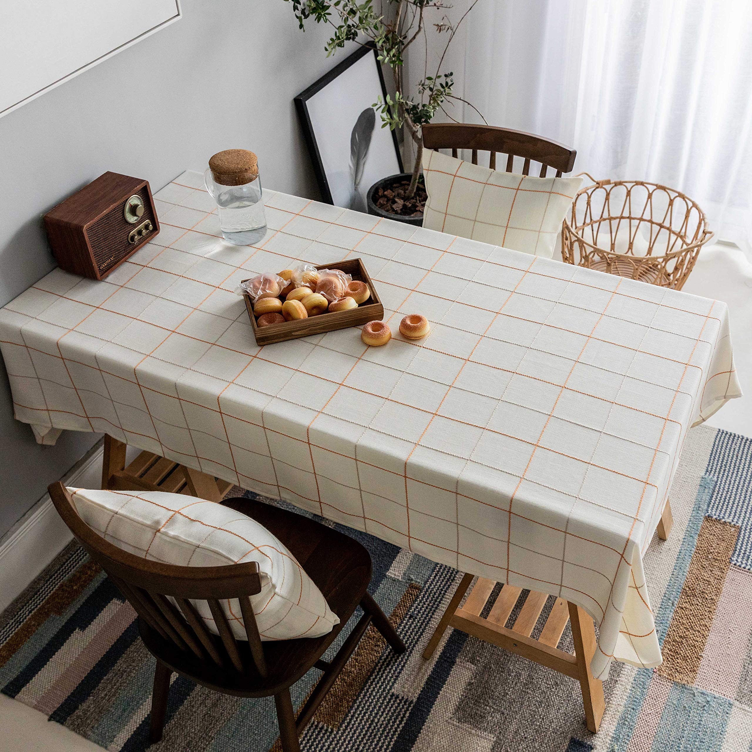 Farmhouse Style Rectangular Tablecloth 52x102 Inch - Cream Cotton Table Cover for Dining, Buffet, Parties & Outdoor Camping | Rustic Decor for Kitchen, Picnic & Holiday Gatherings