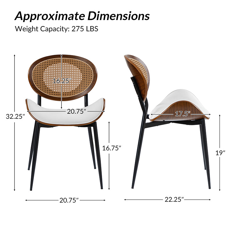 Flora Curved Wood Backrest Faux Leather Upholstered Dining Chair Cushion - Ergonomic Support for Kitchen, Restaurant & Office - Comfortable Seat Pad with Wooden Frame (Multiple Styles Available)