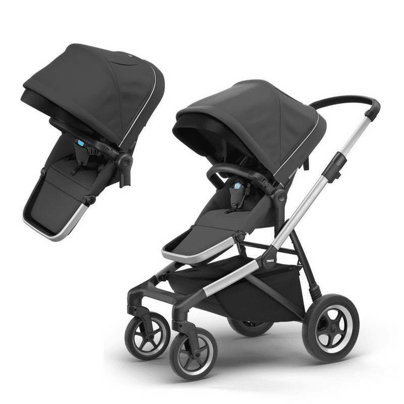 Thule Sleek Double Stroller - Lightweight Compact Baby Jogging Stroller for Twins, All-Terrain Wheels & Adjustable Canopy | Perfect for Running, Hiking & City Walks