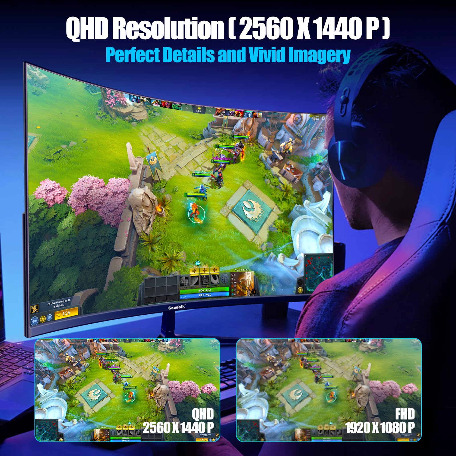 Gawfolk 27 Inch Curved Gaming Monitor QHD 165Hz, 2560x1440P Widescreen PC Monitor, 1800R Frameless Design with VESA, DP & HDMI - Perfect for Esports, Streaming & Home Office Setup