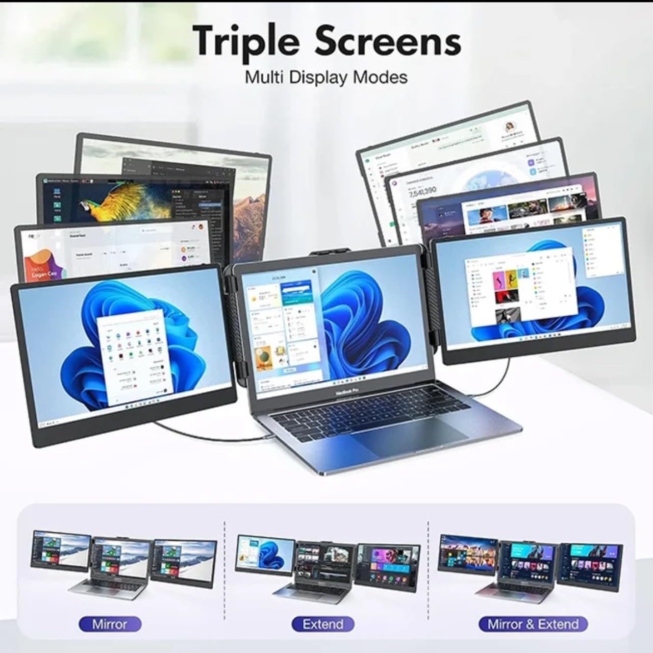 Generic 14-inch Triple Laptop Screen Monitor - FHD 1080P Portable External Display for Work & Gaming | Compatible with Most Laptops | Perfect for Multitasking, Coding & Entertainment