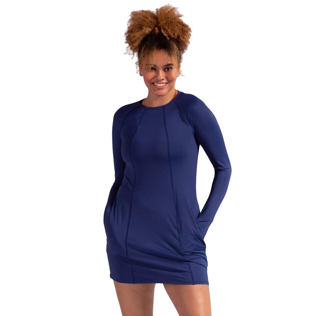 Women's Navy Blue Tunic Dress - Casual Long Sleeve Flowy Top for Everyday Wear | Perfect for Work, Office, and Weekend Outfits