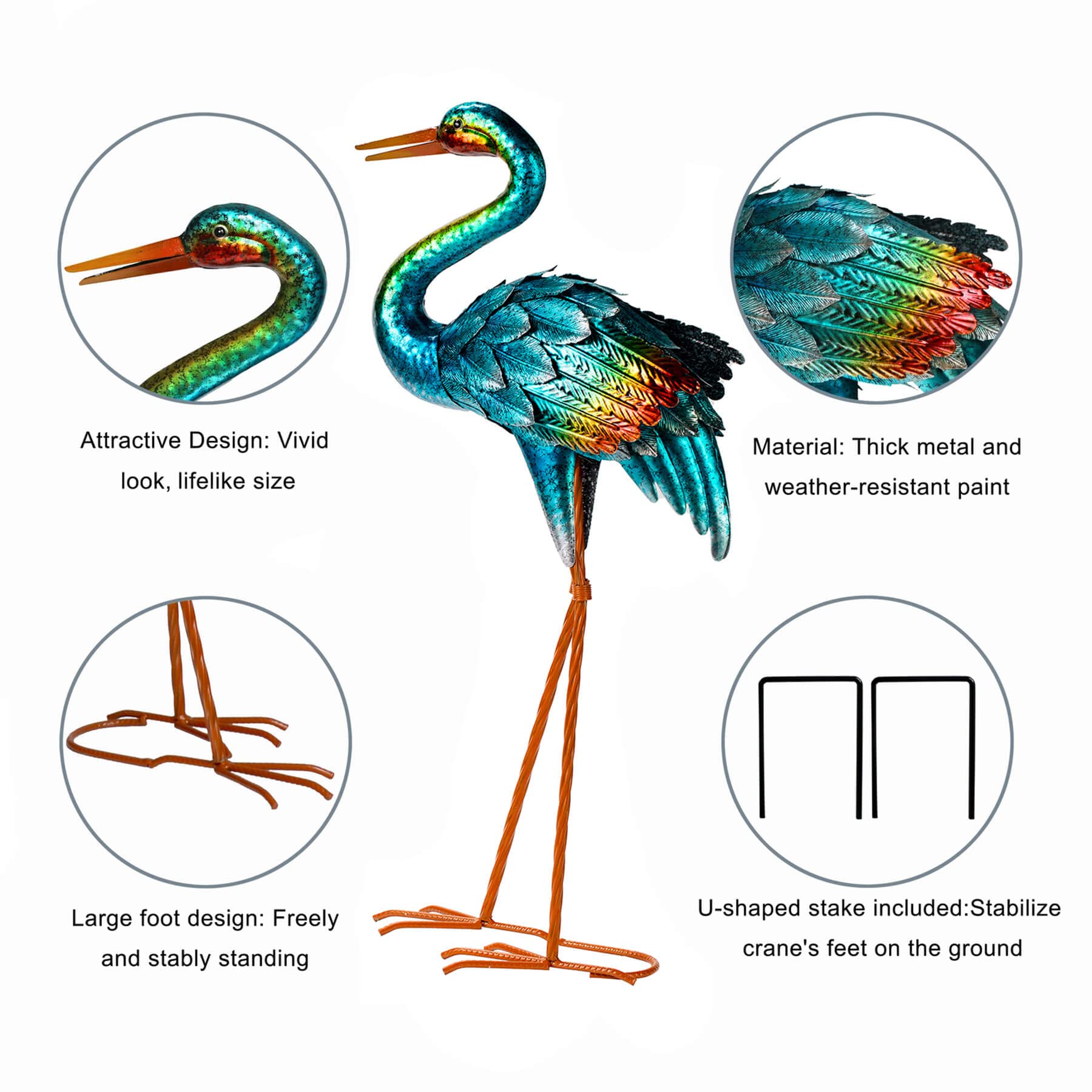 Blue Heron Garden Statues - Set of 2 Metal Crane Sculptures for Outdoor Decor, Patio, Pond & Lawn | Durable Large Bird Yard Art for Home & Garden Landscaping | Perfect for Backyard, Water Feature & Nature-Themed Decorations