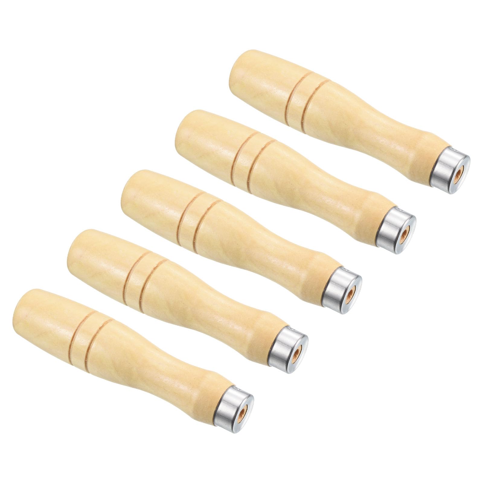 5 Pack PATIKIL 4.3 Inch Wooden File Handle Replacement with Metal Collar - Fits 4.8mm Dia Files - Durable Woodworking Tool Accessories for DIY Projects & Professional Use