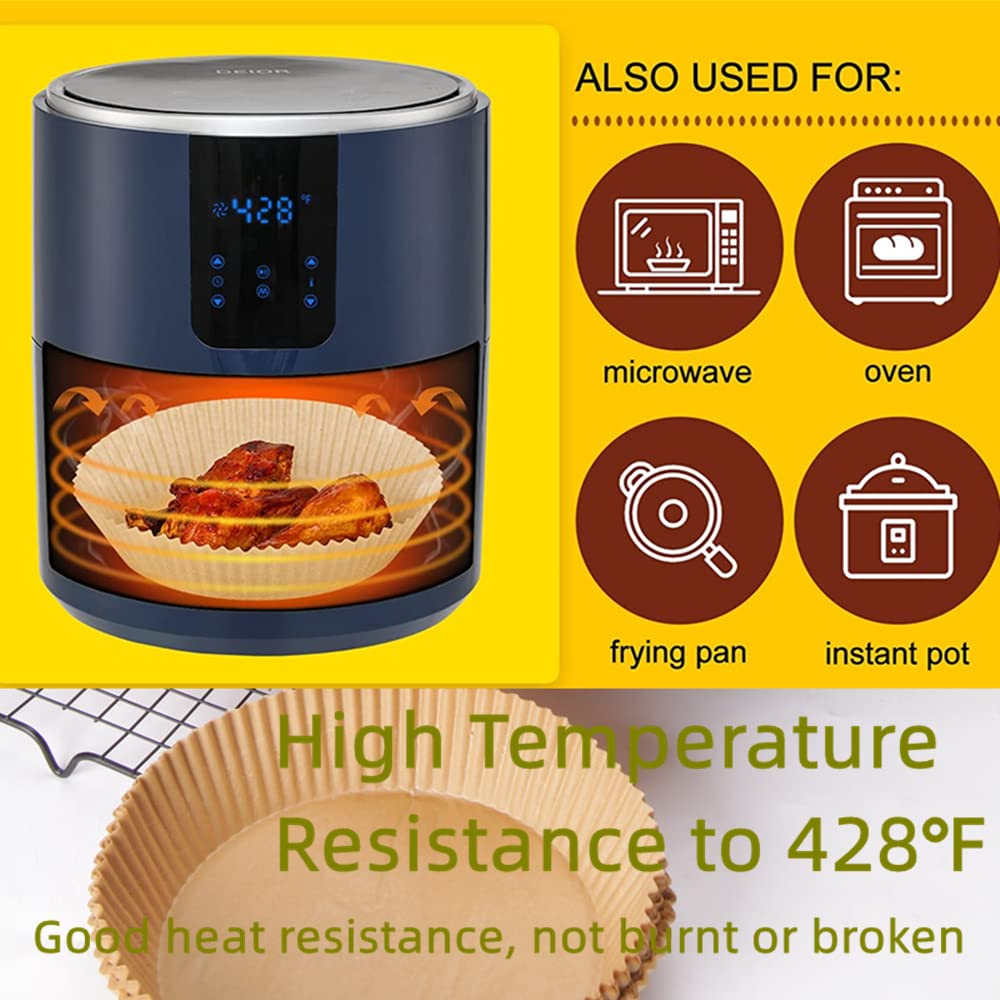 100 Pcs Air Fryer Disposable Paper Liners - 6.3 Inch Non-Stick Round Parchment Sheets, Oil Resistant & Waterproof Food Grade Baking Paper for Microwave, Oven & Air Fryer (Unbleached, Natural) - Perfect for Healthy Cooking & Easy Cleanup