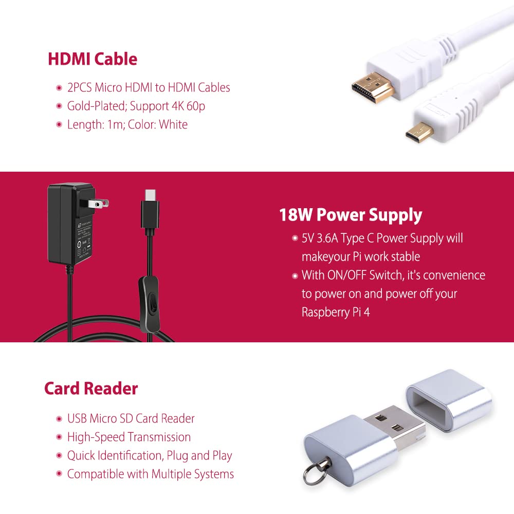 GeeekPi Raspberry Pi 4 8GB Starter Kit - 128GB Edition with Cooling Case, PWM Fan, 18W Power Supply & HDMI Cables | Perfect for DIY Projects, Home Automation & Coding Education