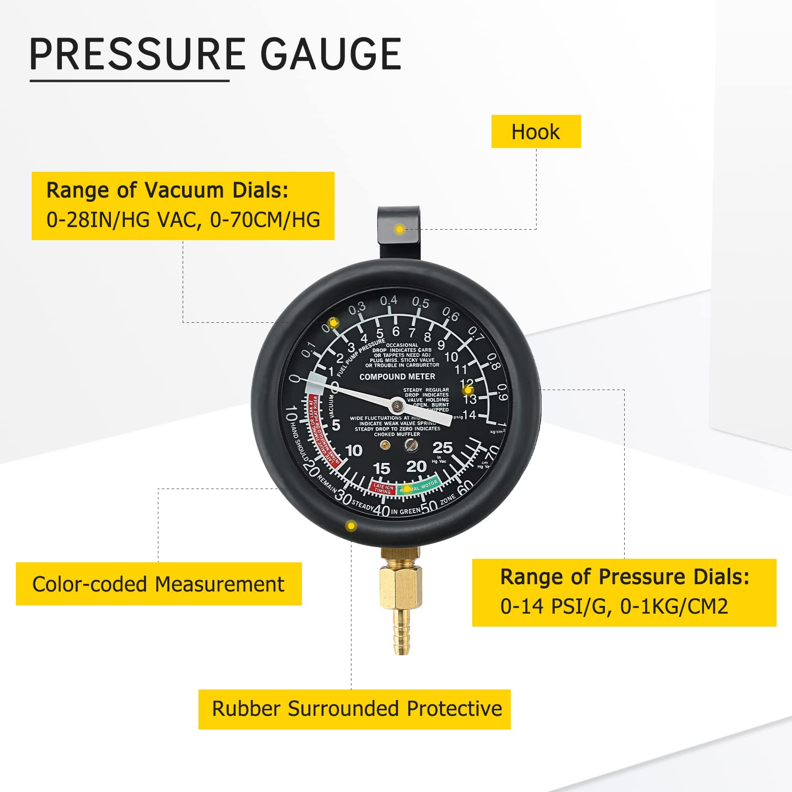 Professional Vacuum and Fuel Pump Tester Gauge Kit - Automotive Diagnostic Tool for Carburetor Pressure & Leak Testing | Perfect for Mechanics, DIY Car Repair & Engine Maintenance