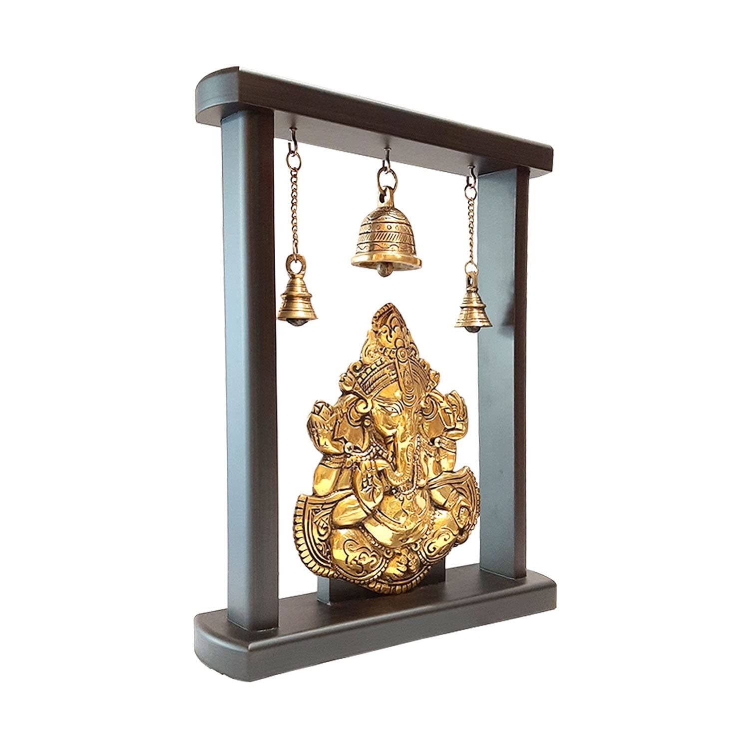 Handmade Brass Ganesh Statue for Home Decor - 13 Inch Hindu God Ganesha Idol - Premium Brass & Wood Temple Showpiece - Perfect for Pooja Room, Office Desk & Meditation Space